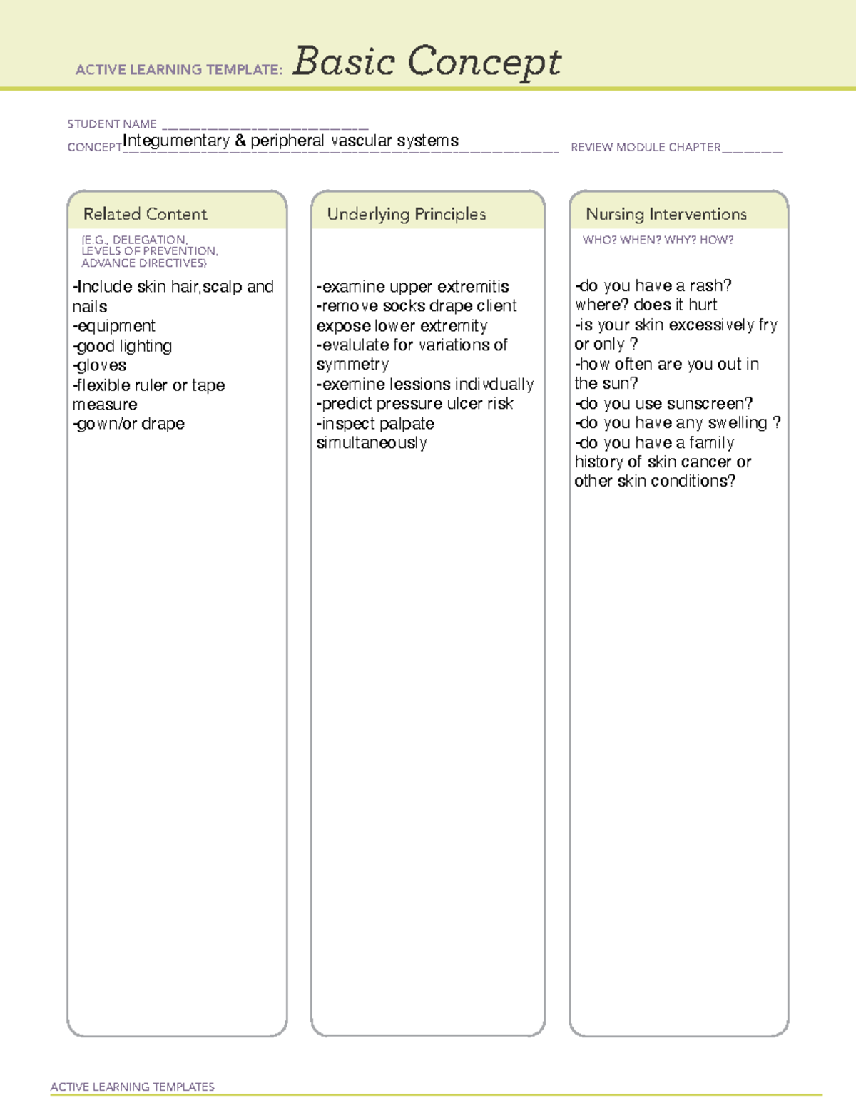 Integumentary & peripheral vascular system - ACTIVE LEARNING TEMPLATES ...