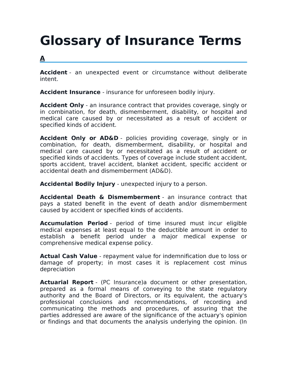 insurance terms assignment