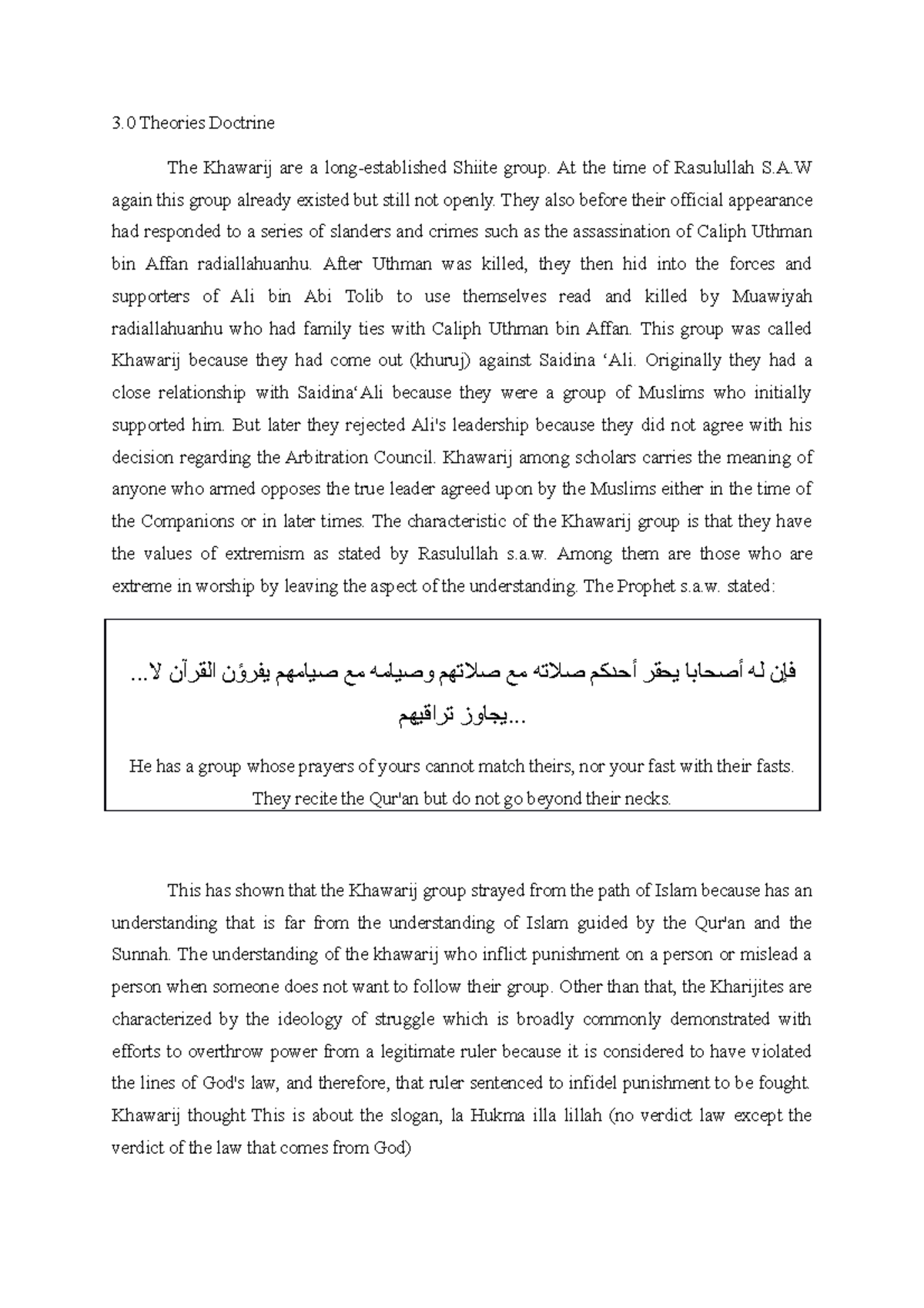 Theories Doctrine - assignment - 3 Theories Doctrine The Khawarij are a ...