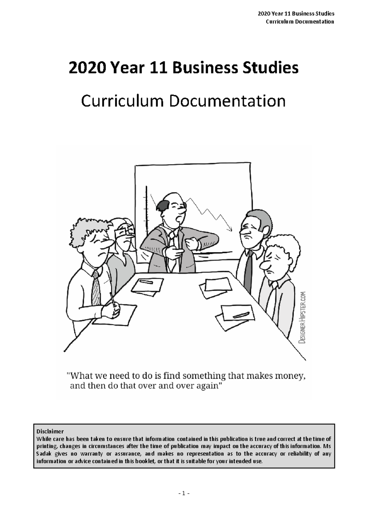 2020 Year 11 Business Studies - Curriculum Documentation Booklet for ...