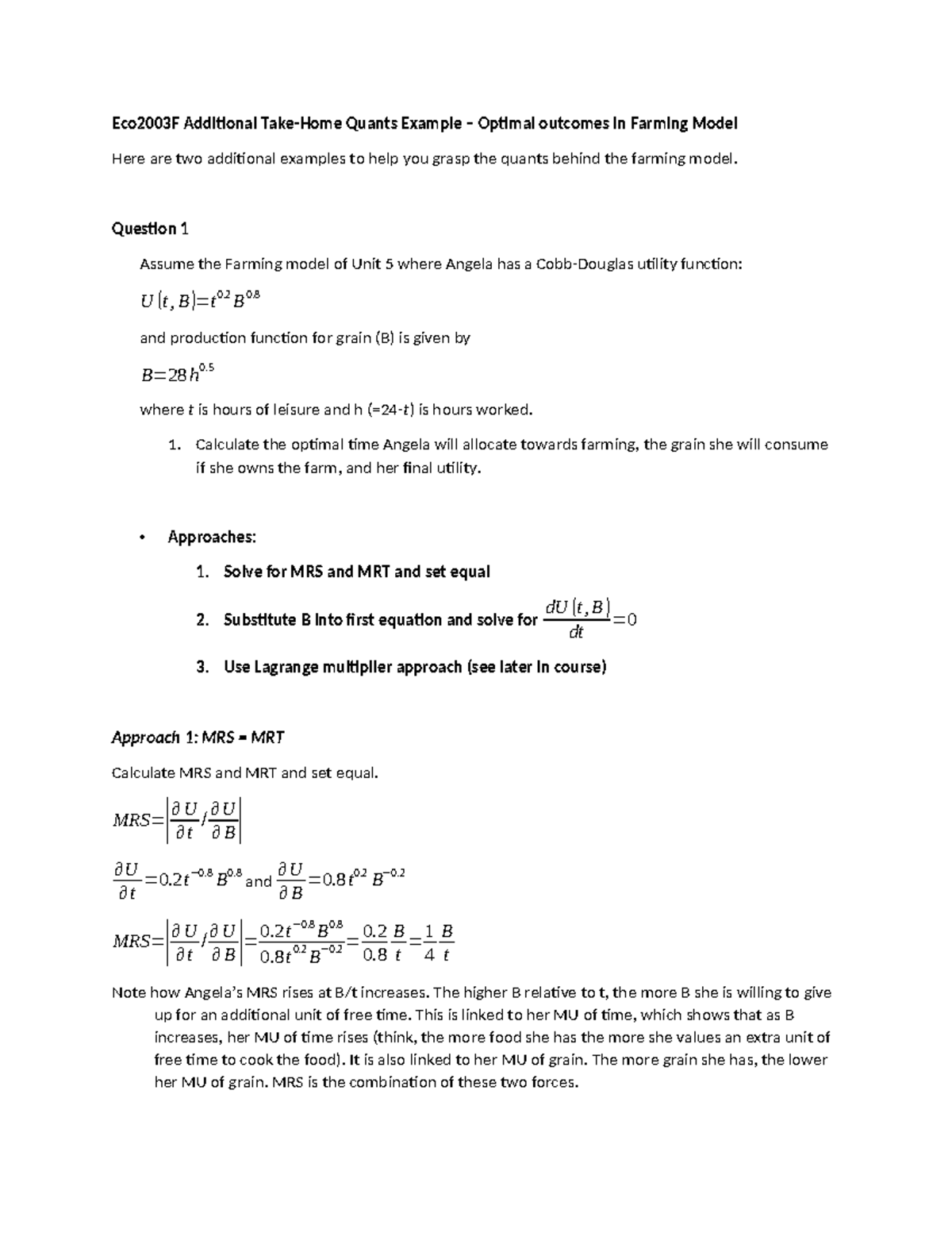 Class exercise Quants optimisation B Soln - Eco2003F Additional Take ...