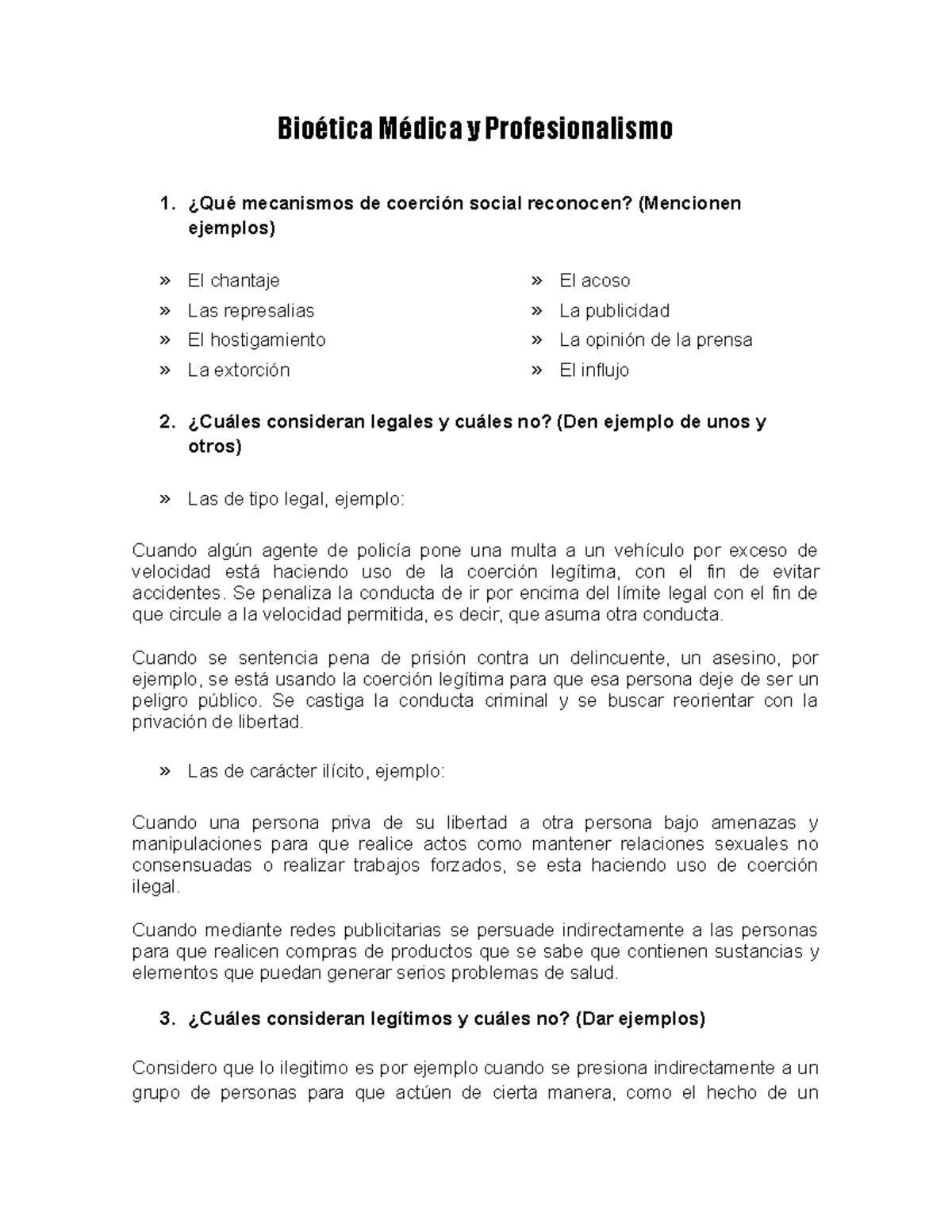 ATR4932T1 Bioética / Coerción y coacción, ejemplos. Bioética