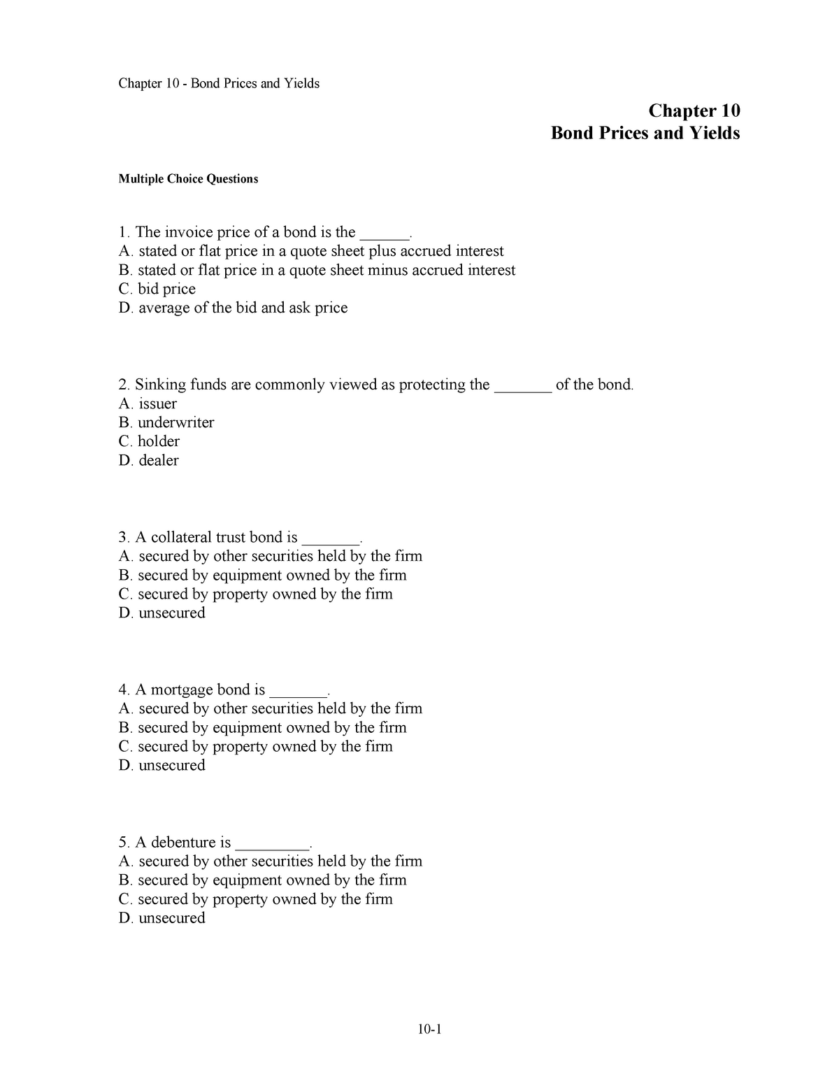 10 Tb Chapter 10 Test Bank Db30924 Investment Studocu