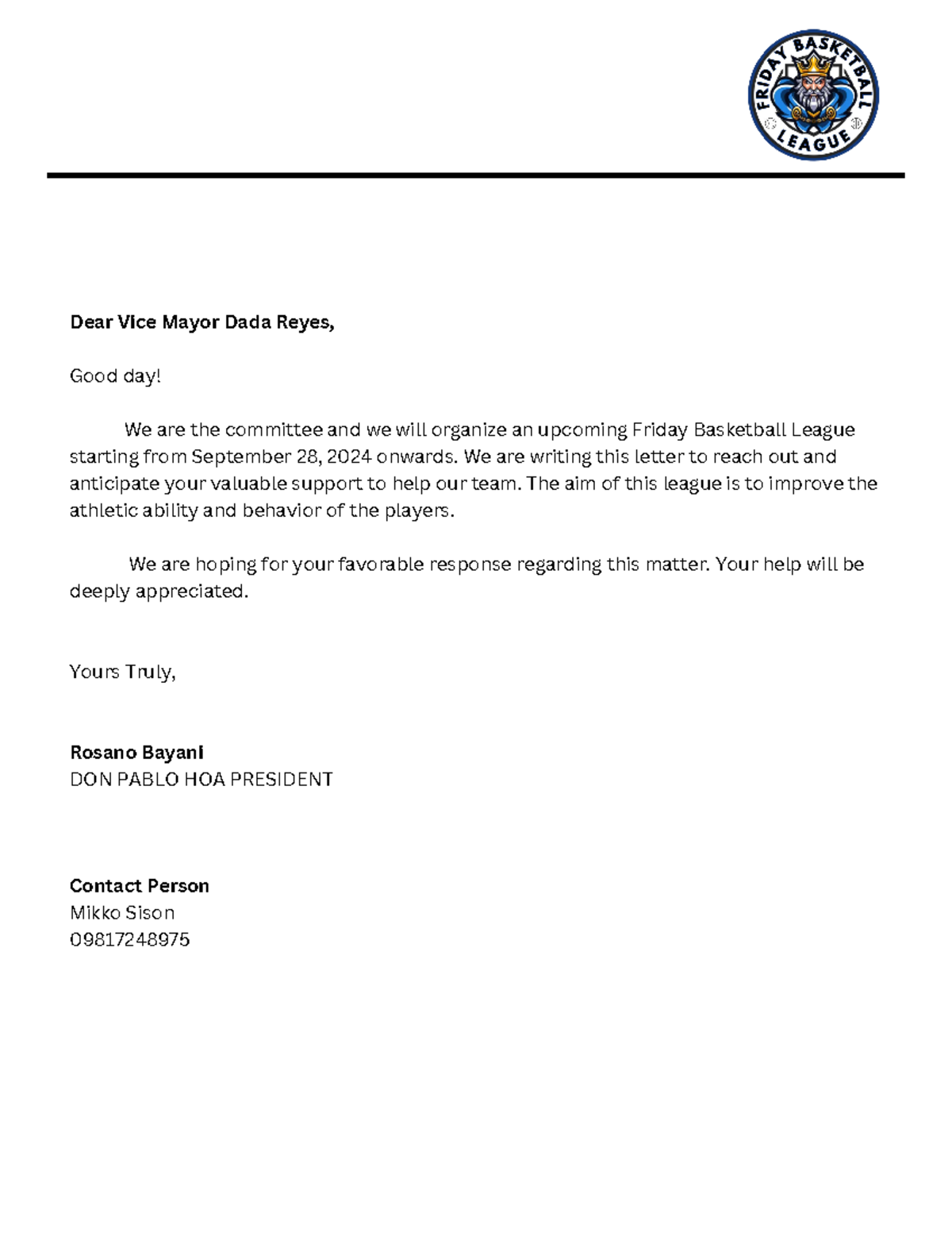 Solicitation Letter - This is a guide - Dear Vice Mayor Dada Reyes ...