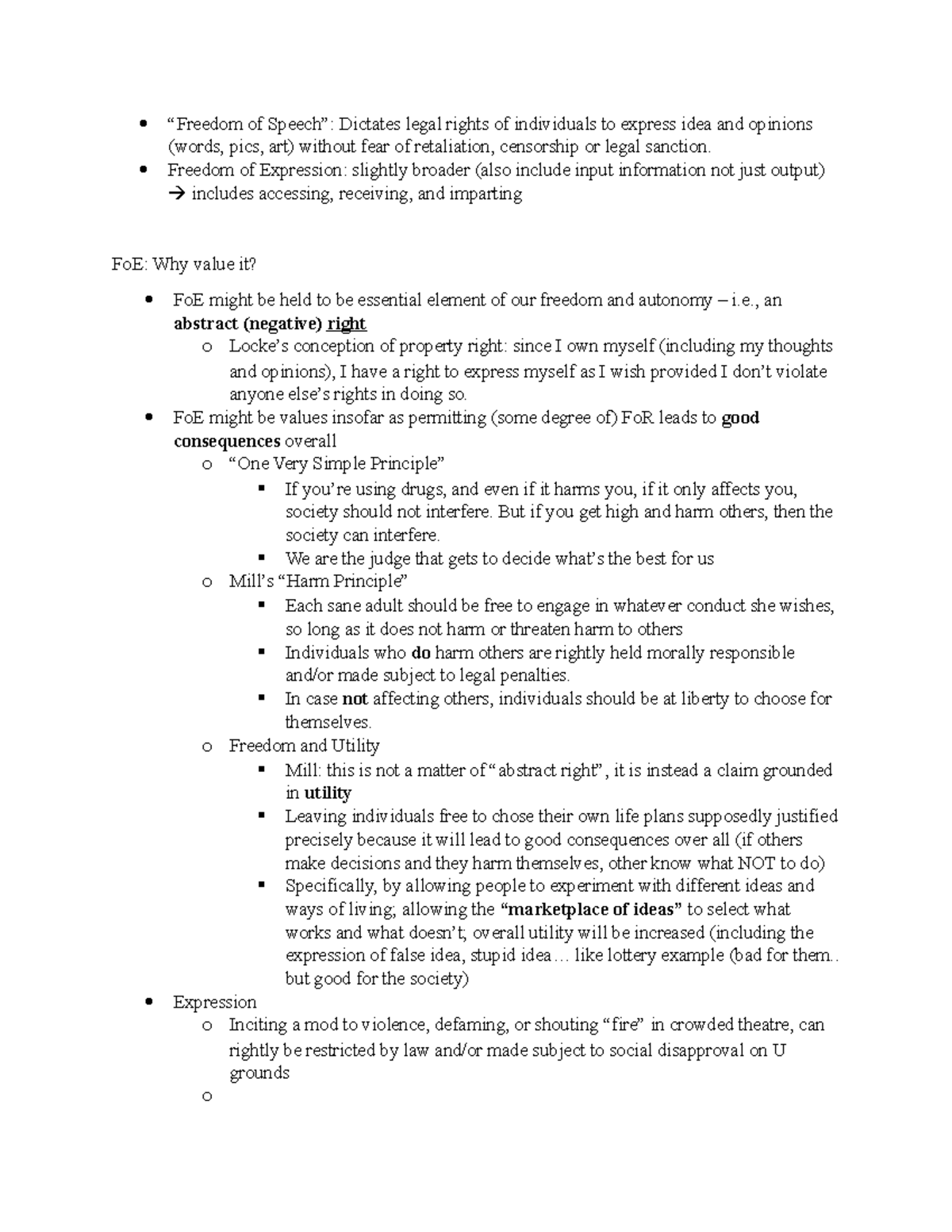 Freedom of Expression I - “Freedom of Speech”: Dictates legal rights of ...