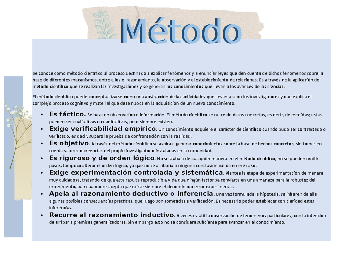 Meta de la psicologia - Apuntes 1 - Se conoce como método científico al ...