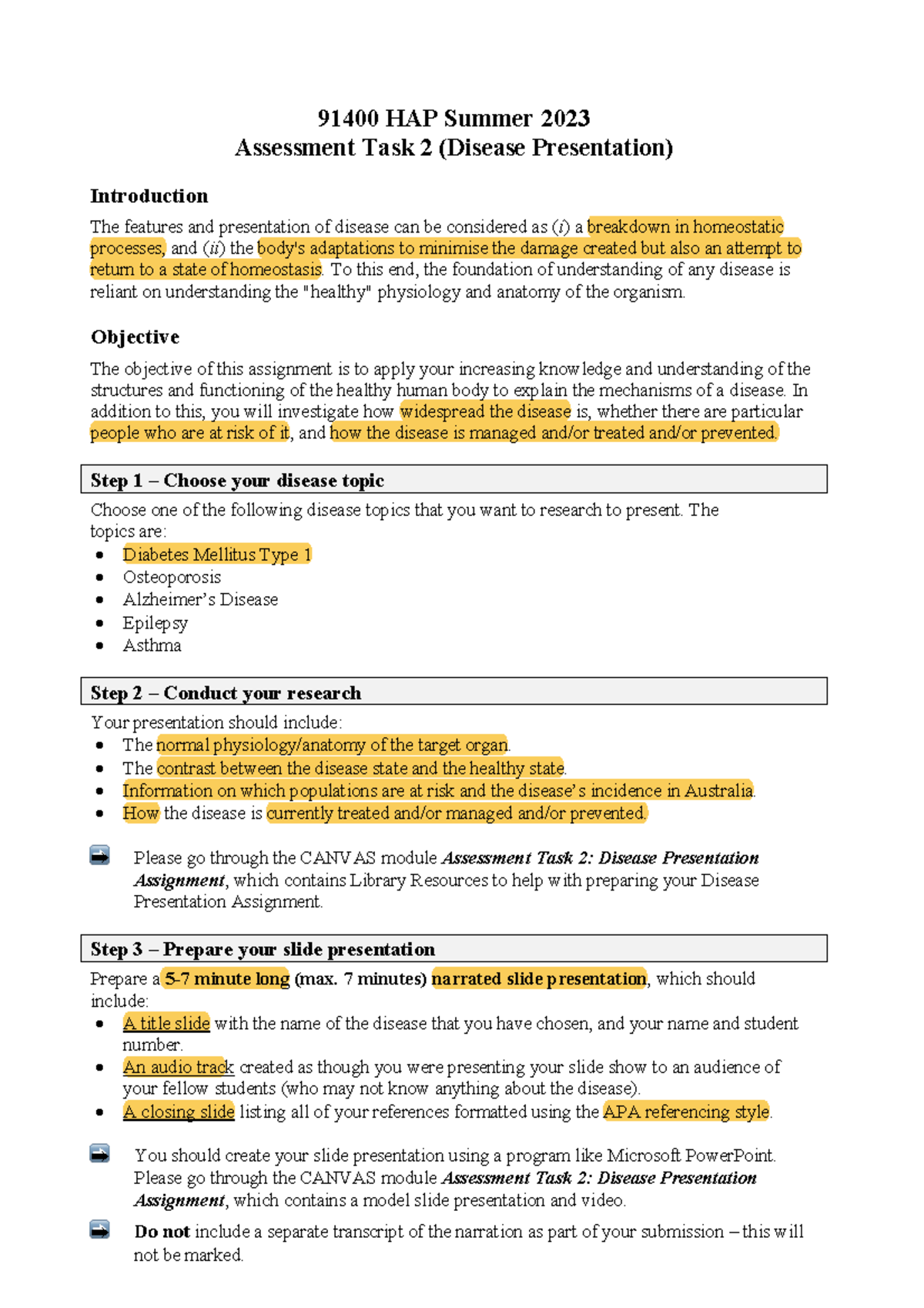 HAP Task 2 - presentation - Step 1 – Choose your disease topic Step 2 ...