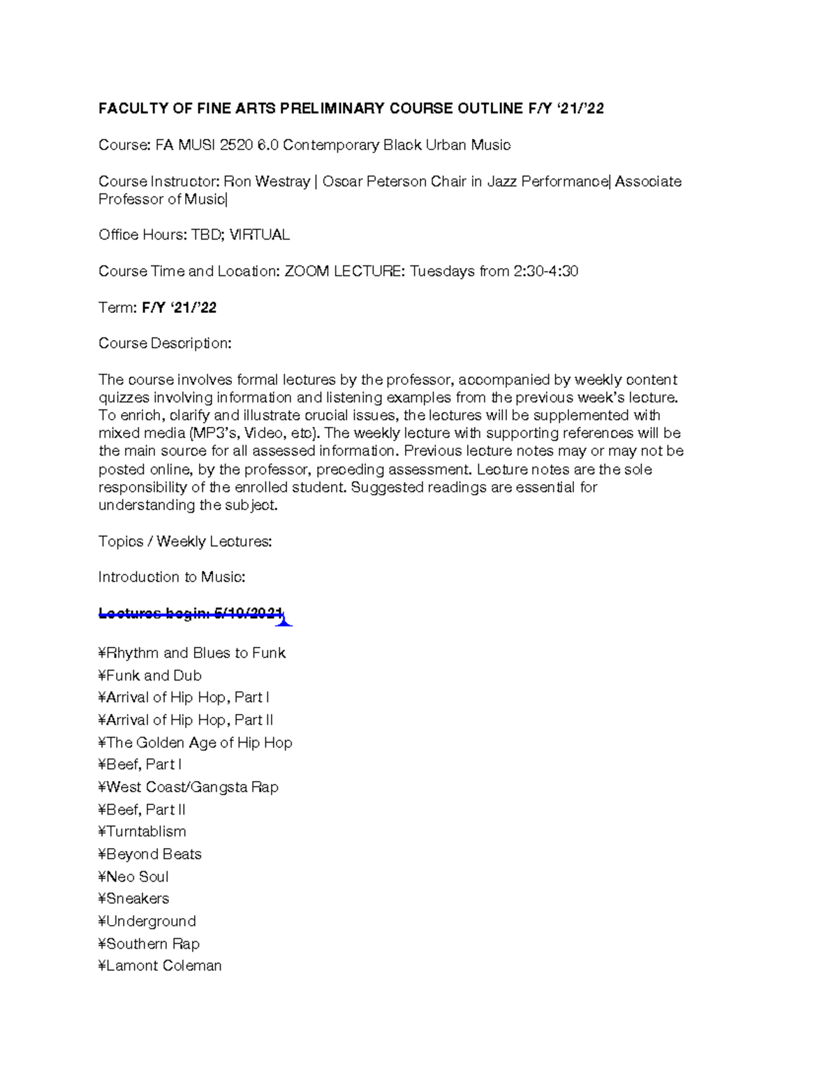 2520- F-Y ‘21-’22 Course Outline- Corrected - FACULTY OF FINE ARTS ...