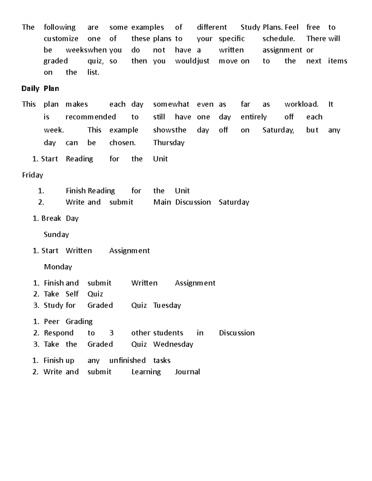 Different Study Plans