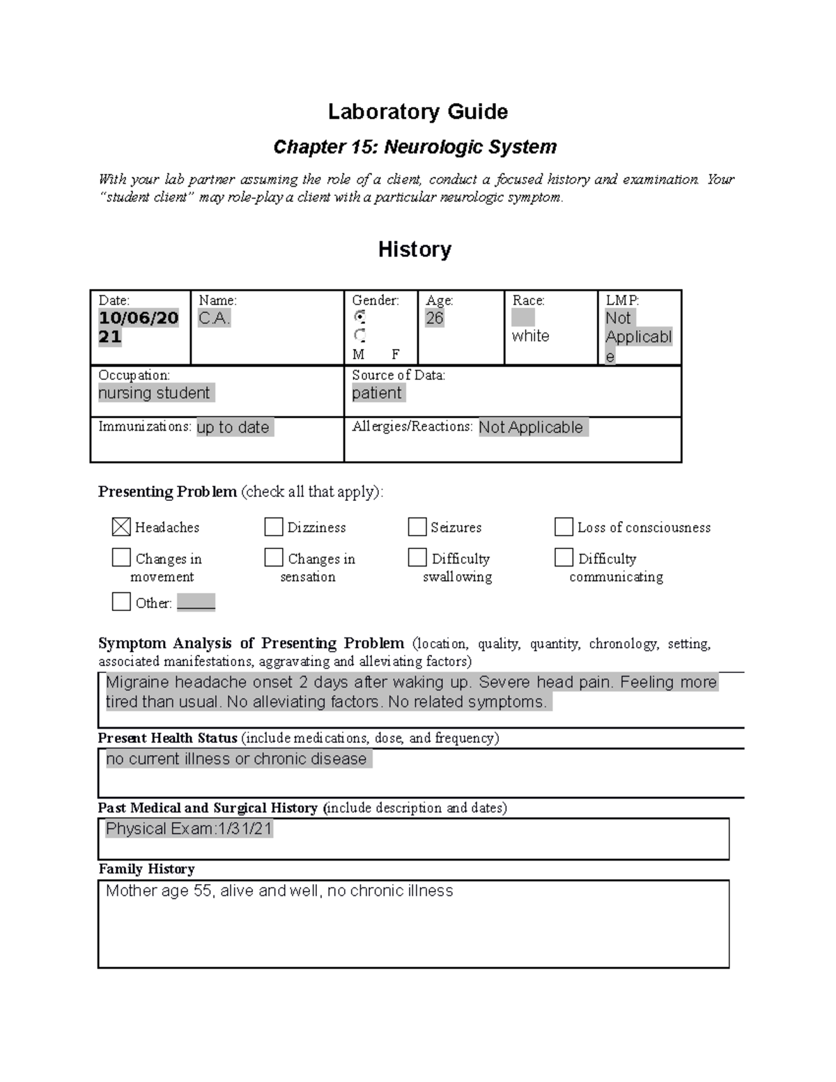 Lab Guide Neurologic System Laboratory Guide Chapter 15 Neurologic System With your lab
