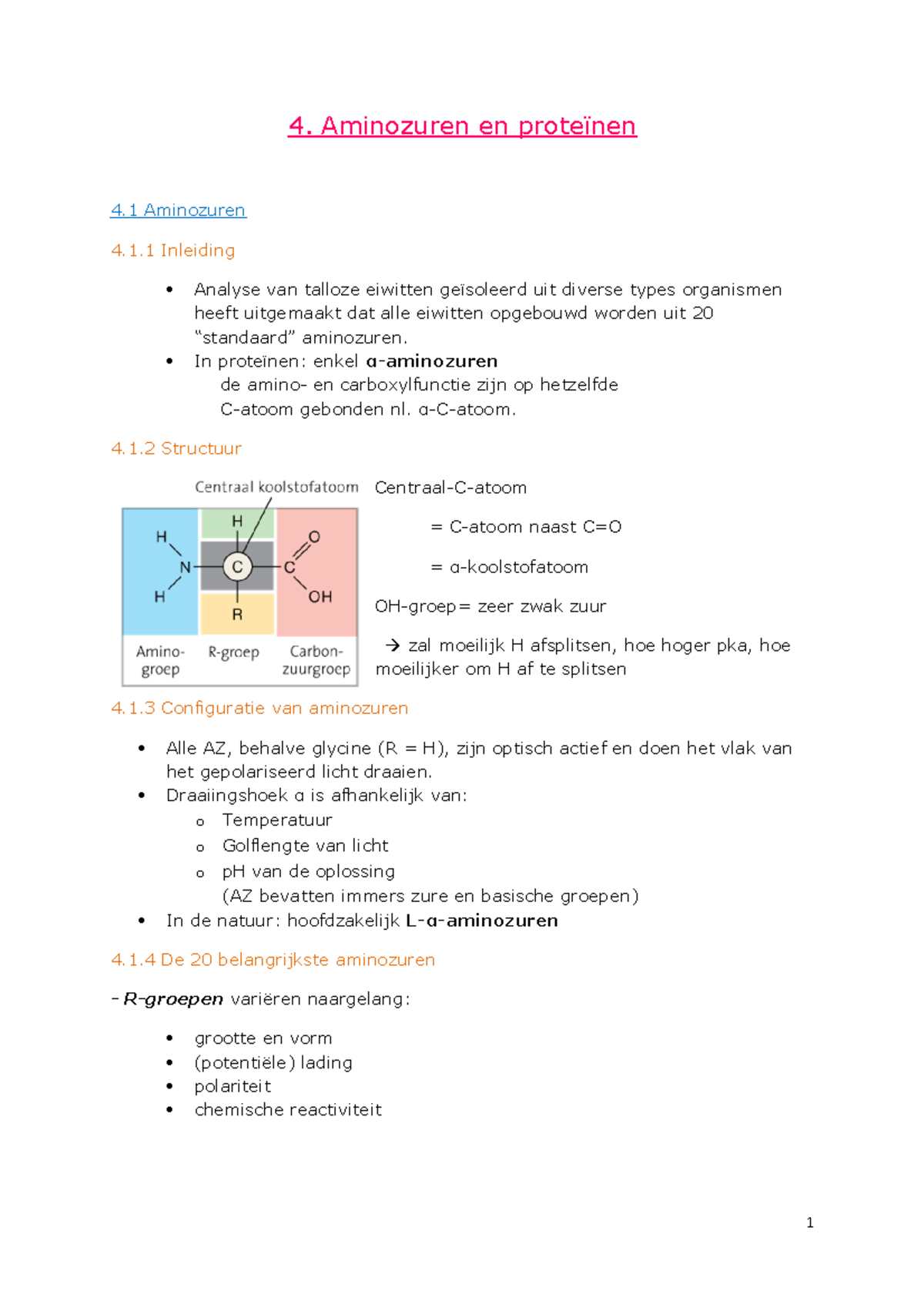 Aminozuren - Biomoleculen 1 - Duran - 4. Aminozuren En 4 Aminozuren 4.1 ...