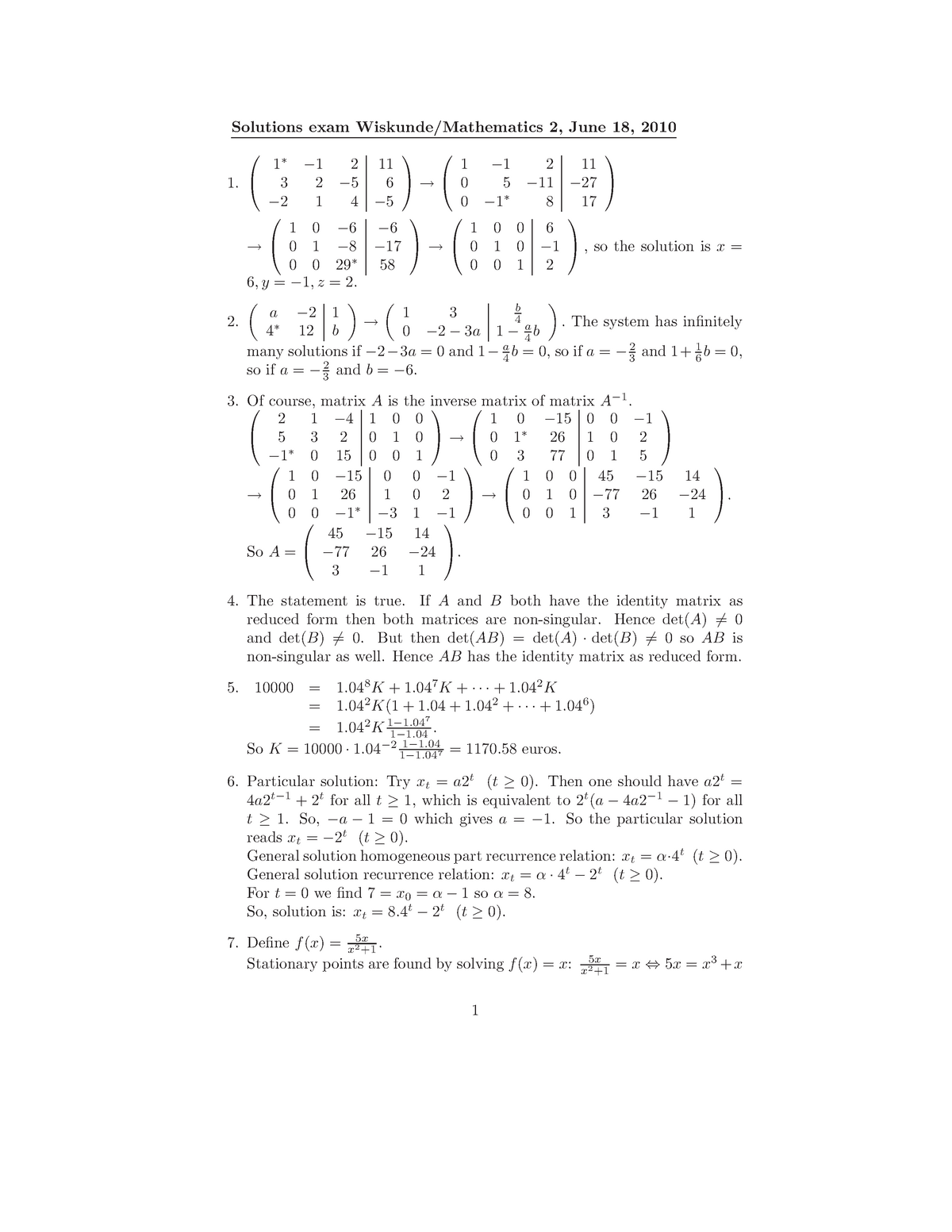 Exam In June 10 Answers Studeersnel