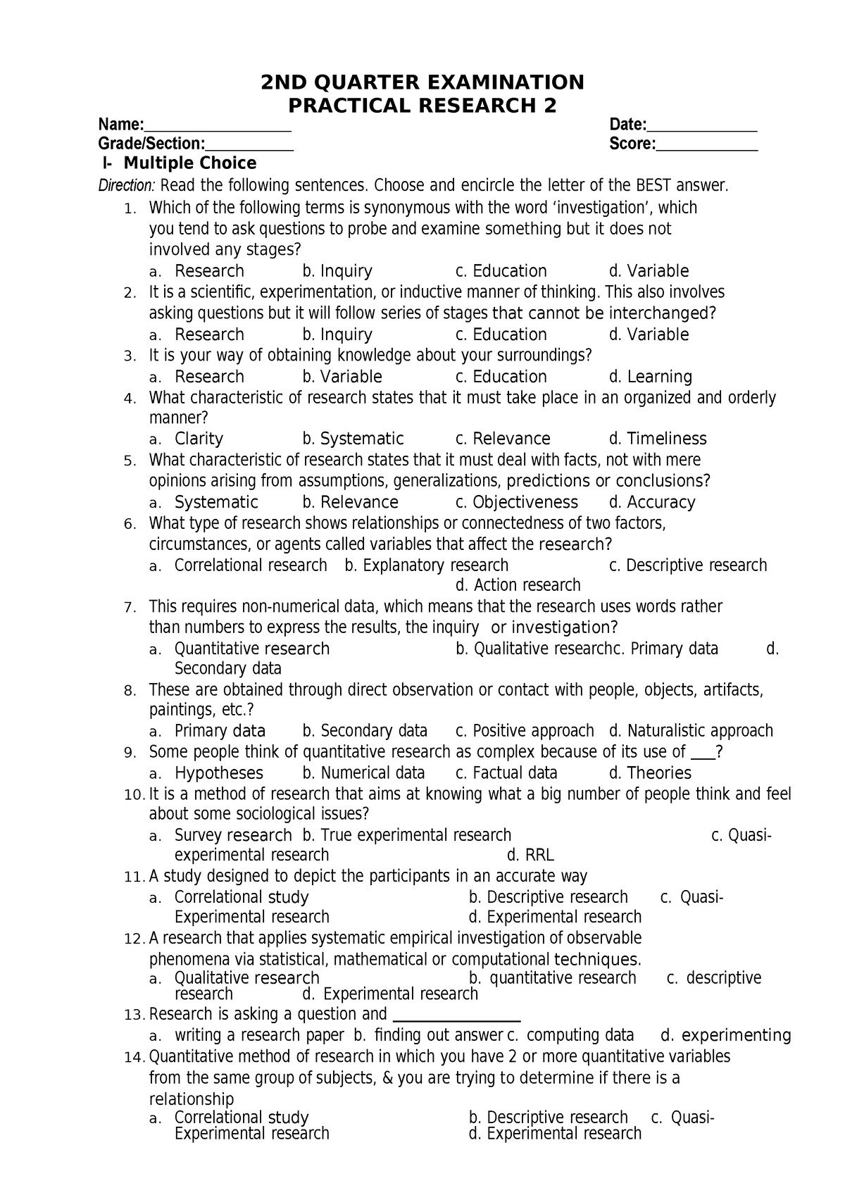 2ND Quarter Summative TEST PR 2 - 2ND QUARTER EXAMINATION PRACTICAL ...