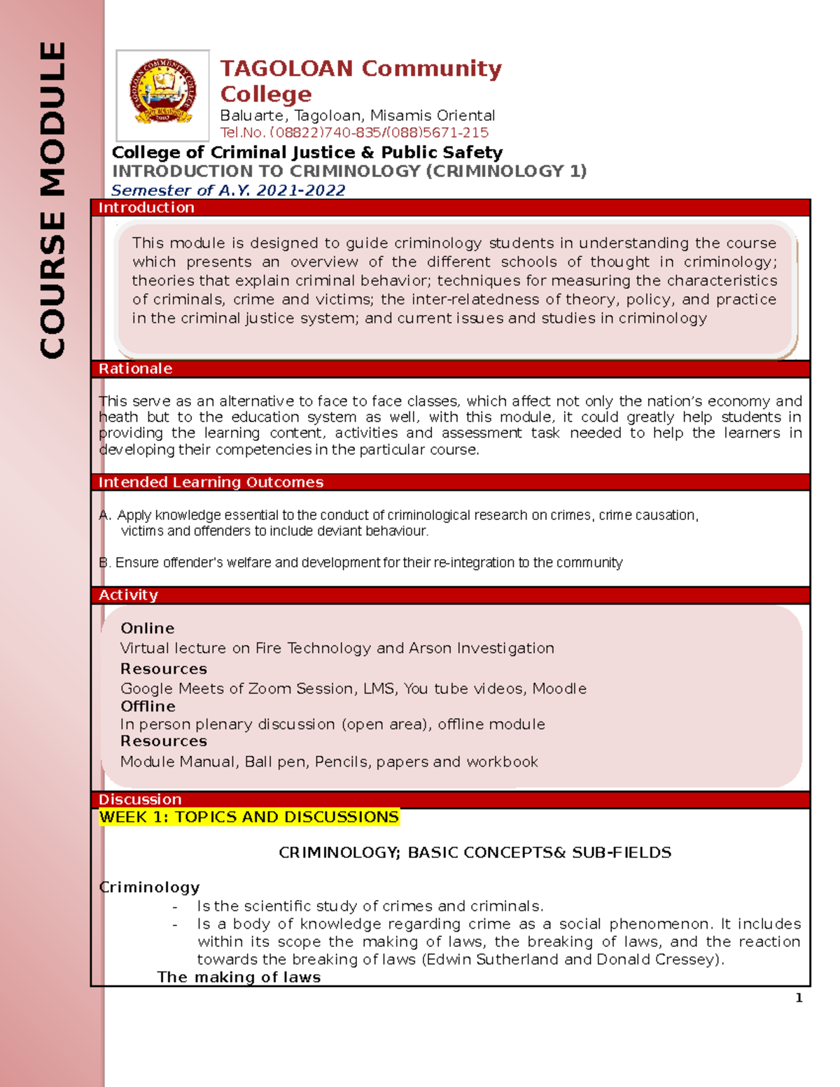 WEEK 1-4 Module and students - College of Criminal Justice & Public ...