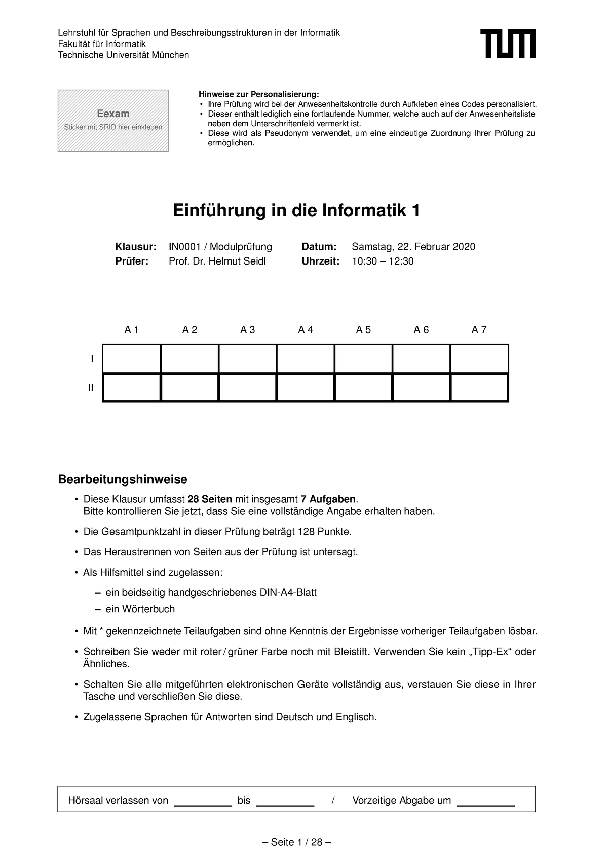 WS19 - Klausur - Lehrstuhl Für Sprachen Und Beschreibungsstrukturen In ...