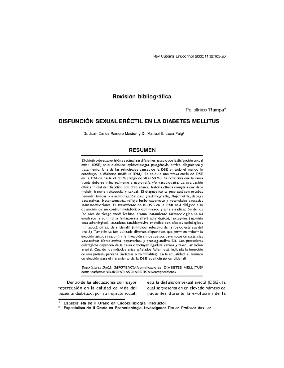 disfunción eréctil y diabetes mellitus
