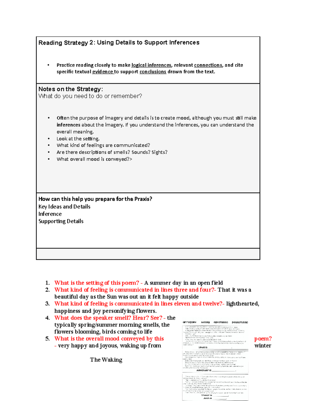 R1 Reading Strategy 2 using details to support inferences Reading