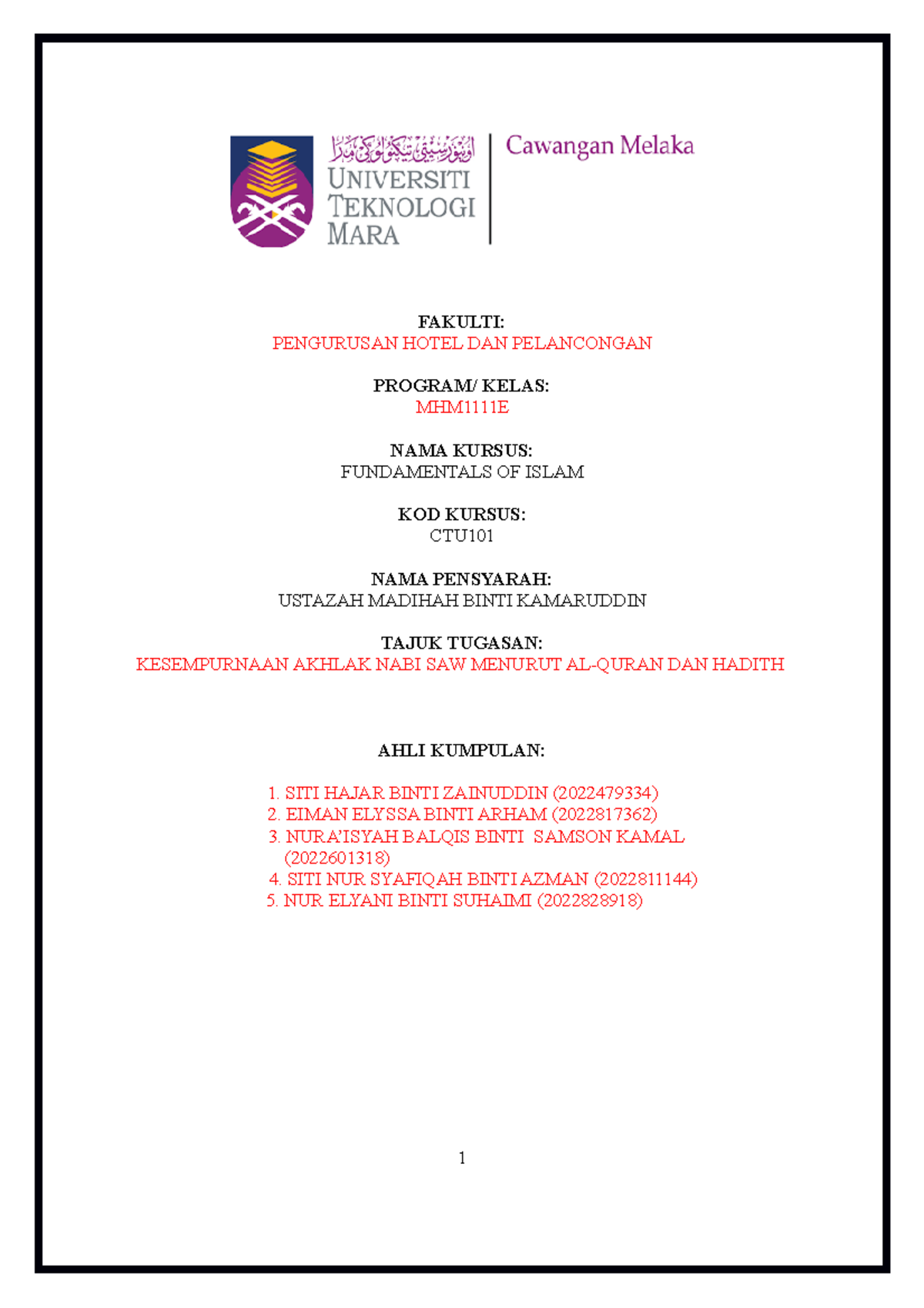 Ctu101 Notes Fakulti Pengurusan Hotel Dan Pelancongan Program