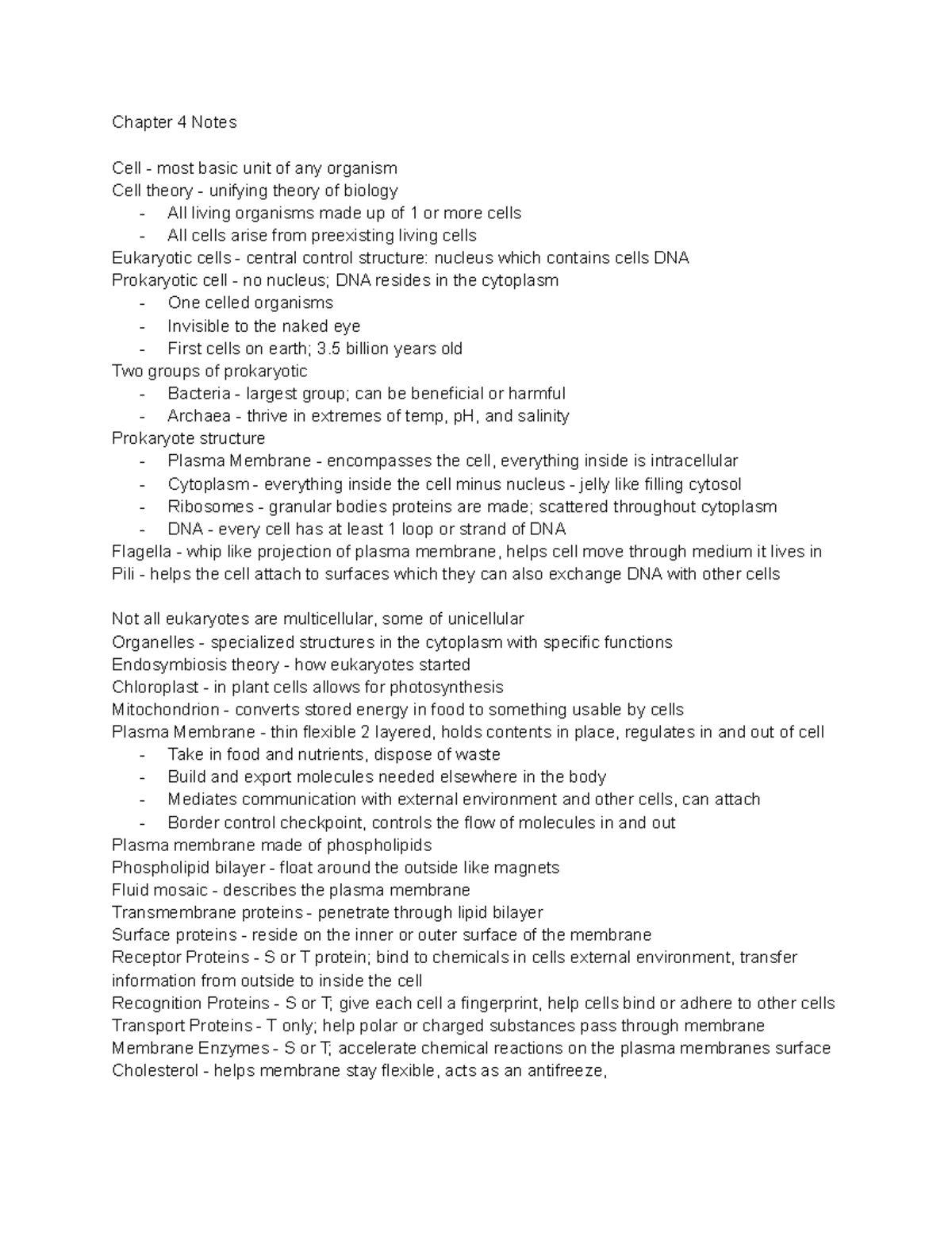 Chapter 4 Notes Biology - Chapter 4 Notes Cell - Most Basic Unit Of Any ...