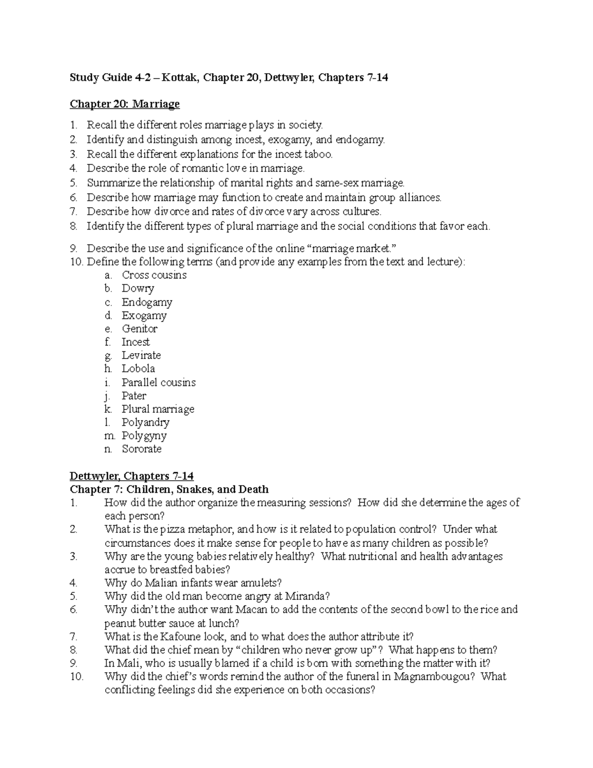 Study Guide 4-2. Kottack, Chapter 20, deftwyler, - Study Guide 4-2 ...
