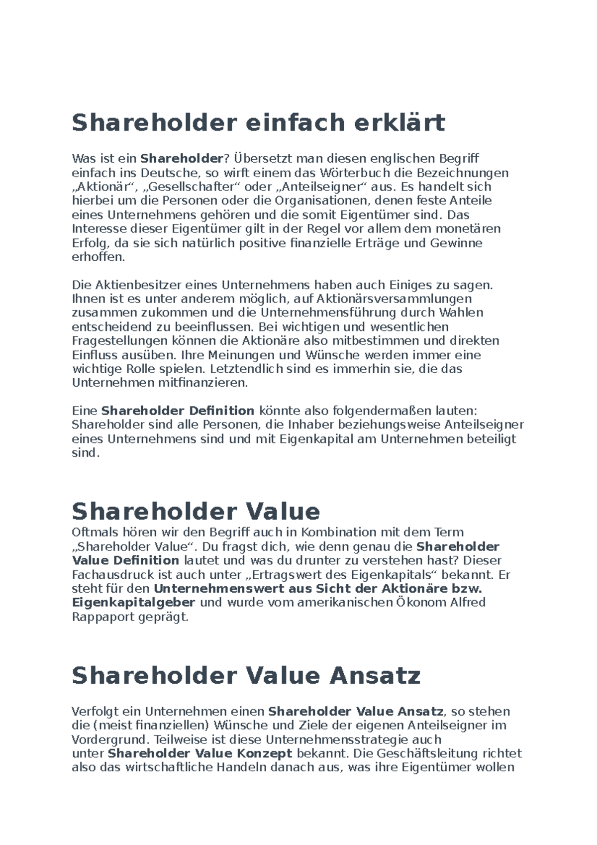 Was Ist Ein Shareholder Shareholder einfach erklärt - Shareholder einfach erklärt Was ist ein