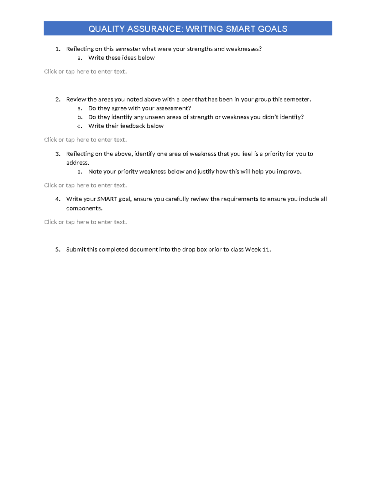QA activity template - QUALITY ASSURANCE: WRITING SMART GOALS 1 ...