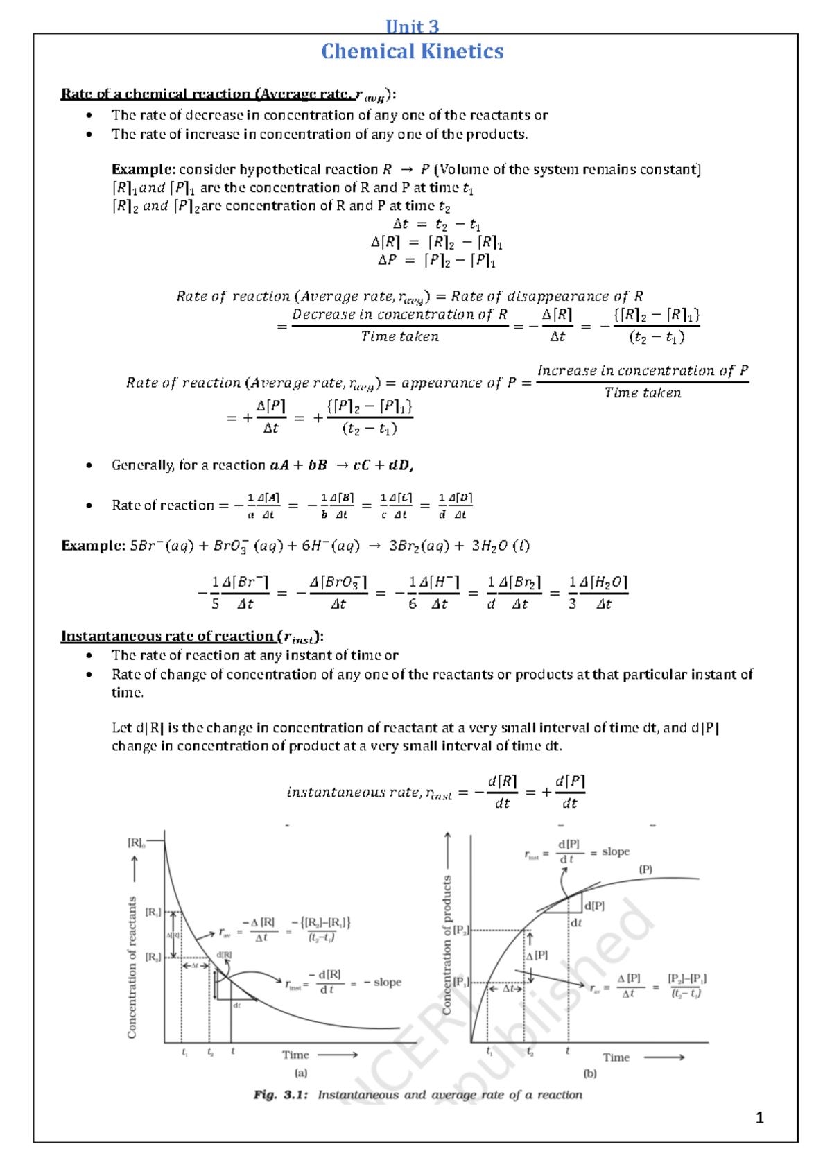 Chemical Kinetics Note - Chemical Kinetics Rate of a chemical reaction ...