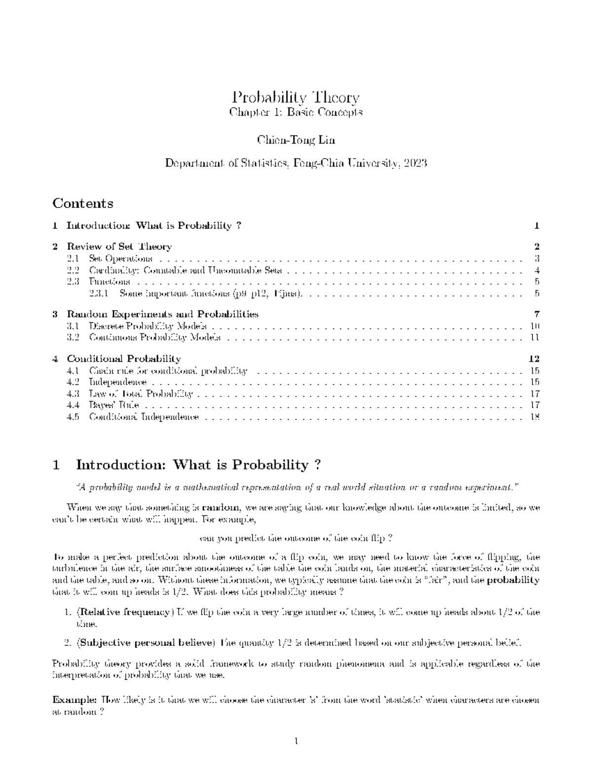 Ch1 Basic Concepts - Course content - Probability Theory Chapter 1 ...