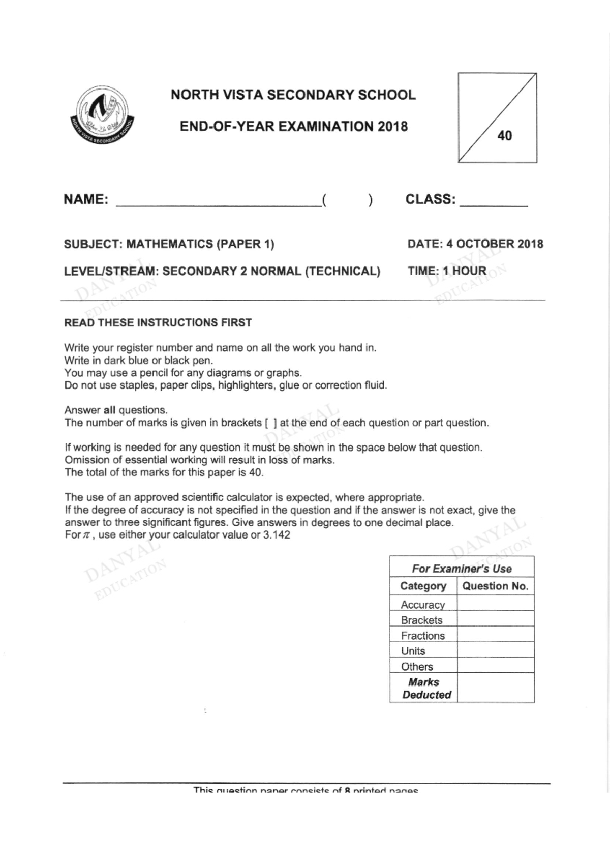 North Vista Secondary EOY 2018 Math Sec 2 NT - BP 283 -rt NORTH VISTA SEGONDARY SCHOOL END-OF ...