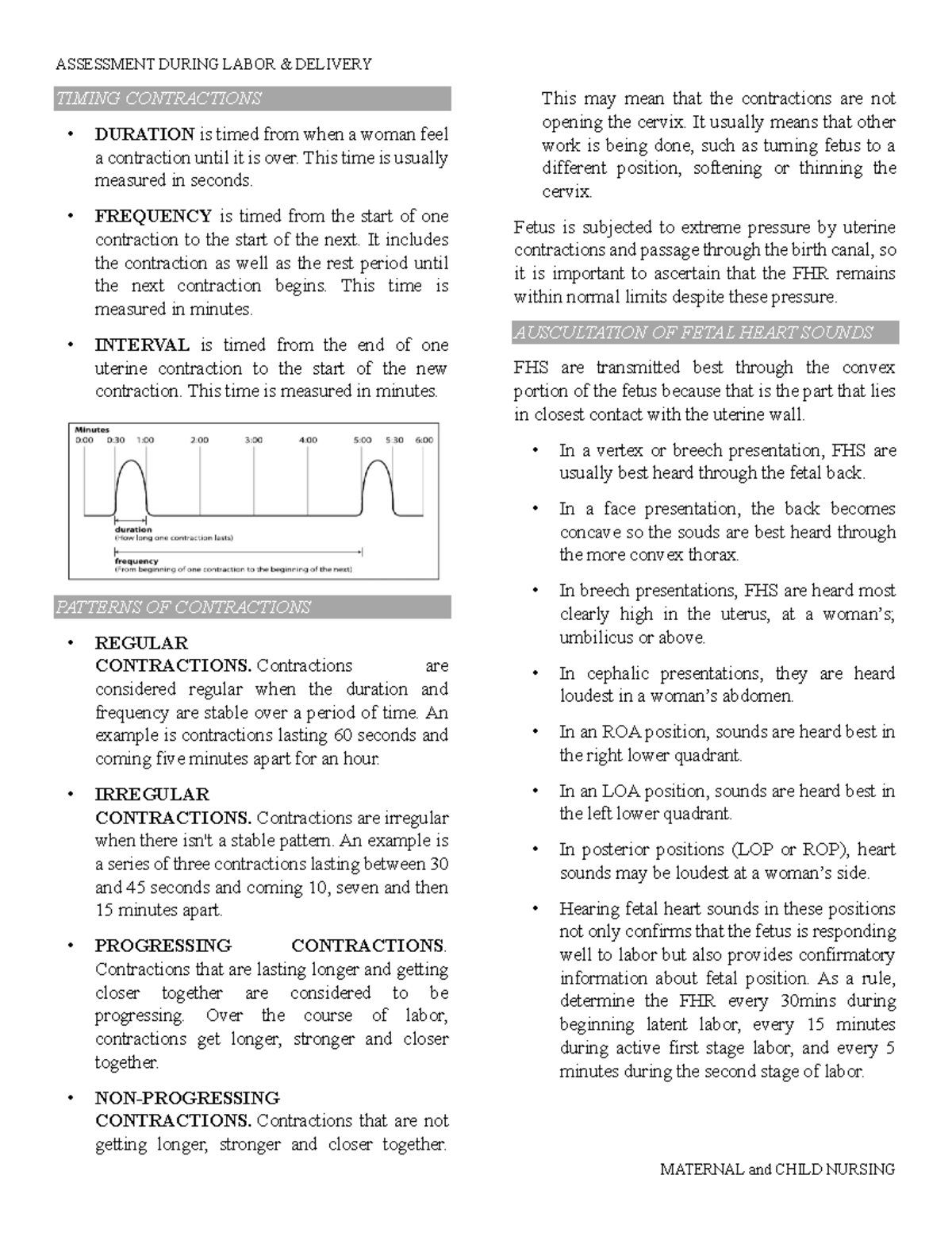 Assessment During Labor Delivery - TIMING CONTRACTIONS DURATION is ...