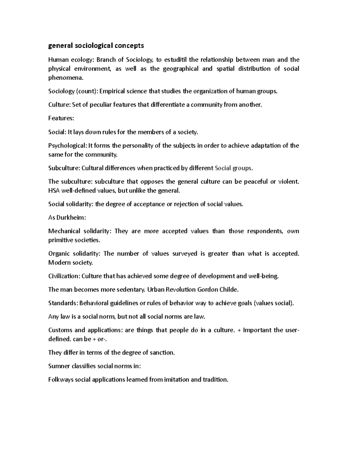 General sociological concepts - general sociological concepts Human ...