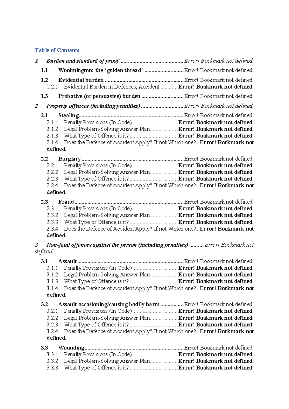 Finished- Exam Notes - Table of Contents 1 Burden and standard of proof ...