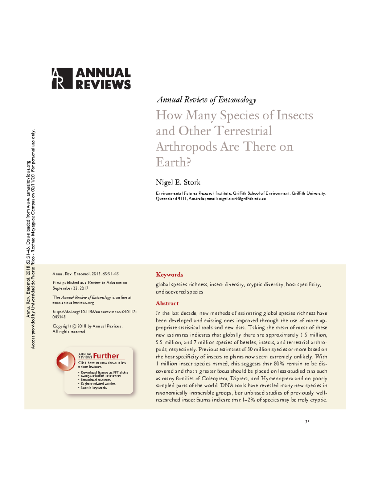 Lectura-How many insects on earth - Annual Review of Entomology How ...