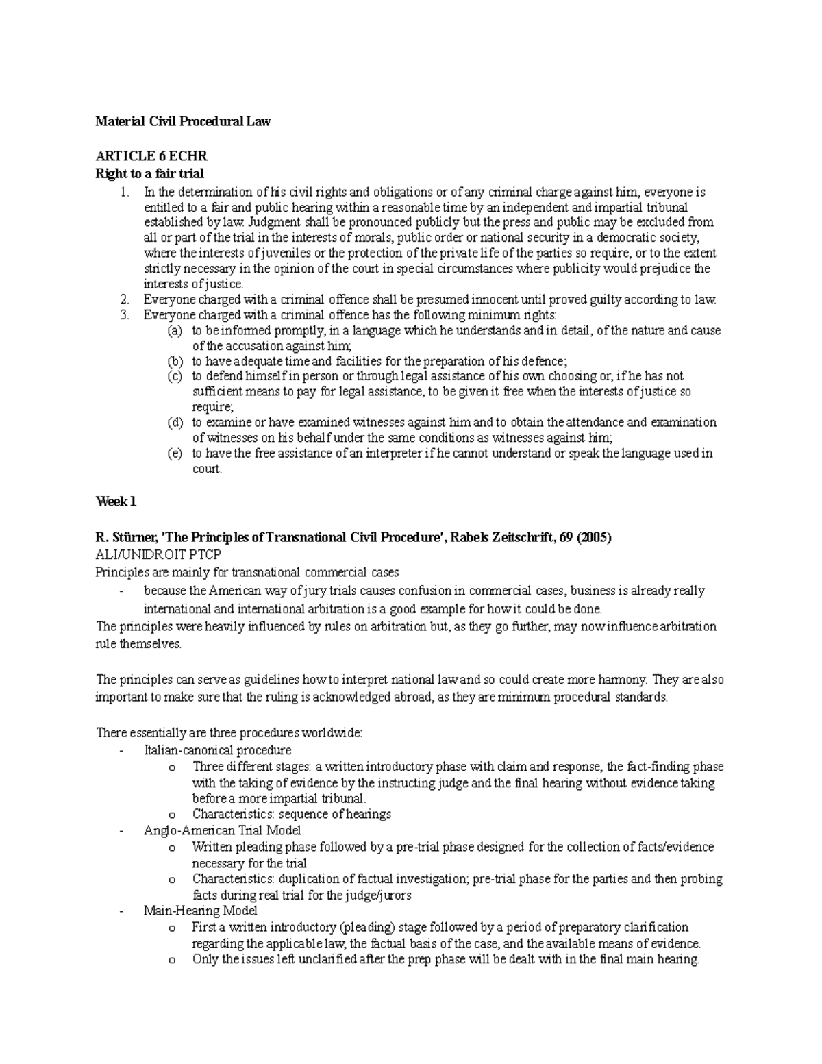 Summary Civil Procedural Law: week 1-6 - Material Civil Procedural Law ...