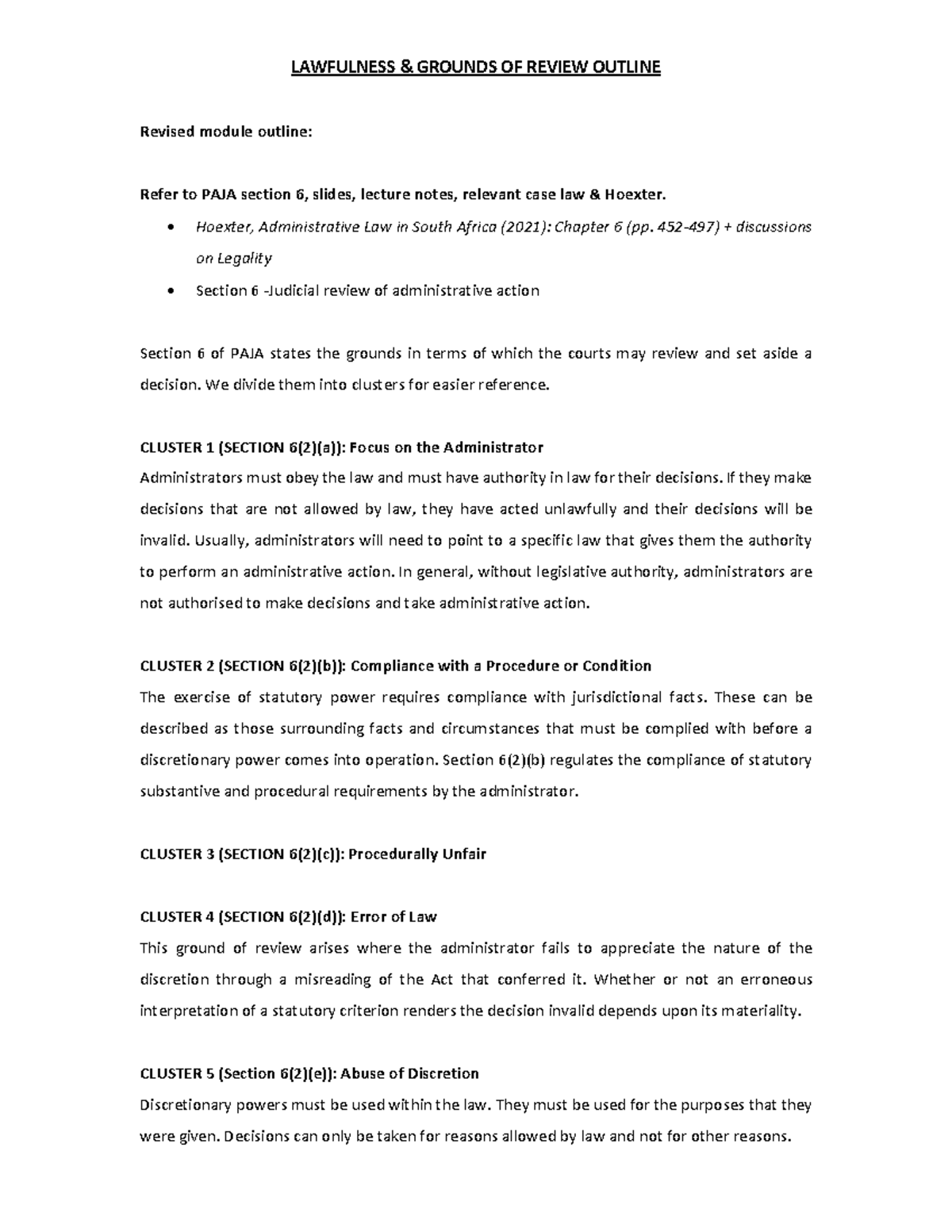 Rationality Reasonableness - Outline - LAWFULNESS & GROUNDS OF REVIEW ...