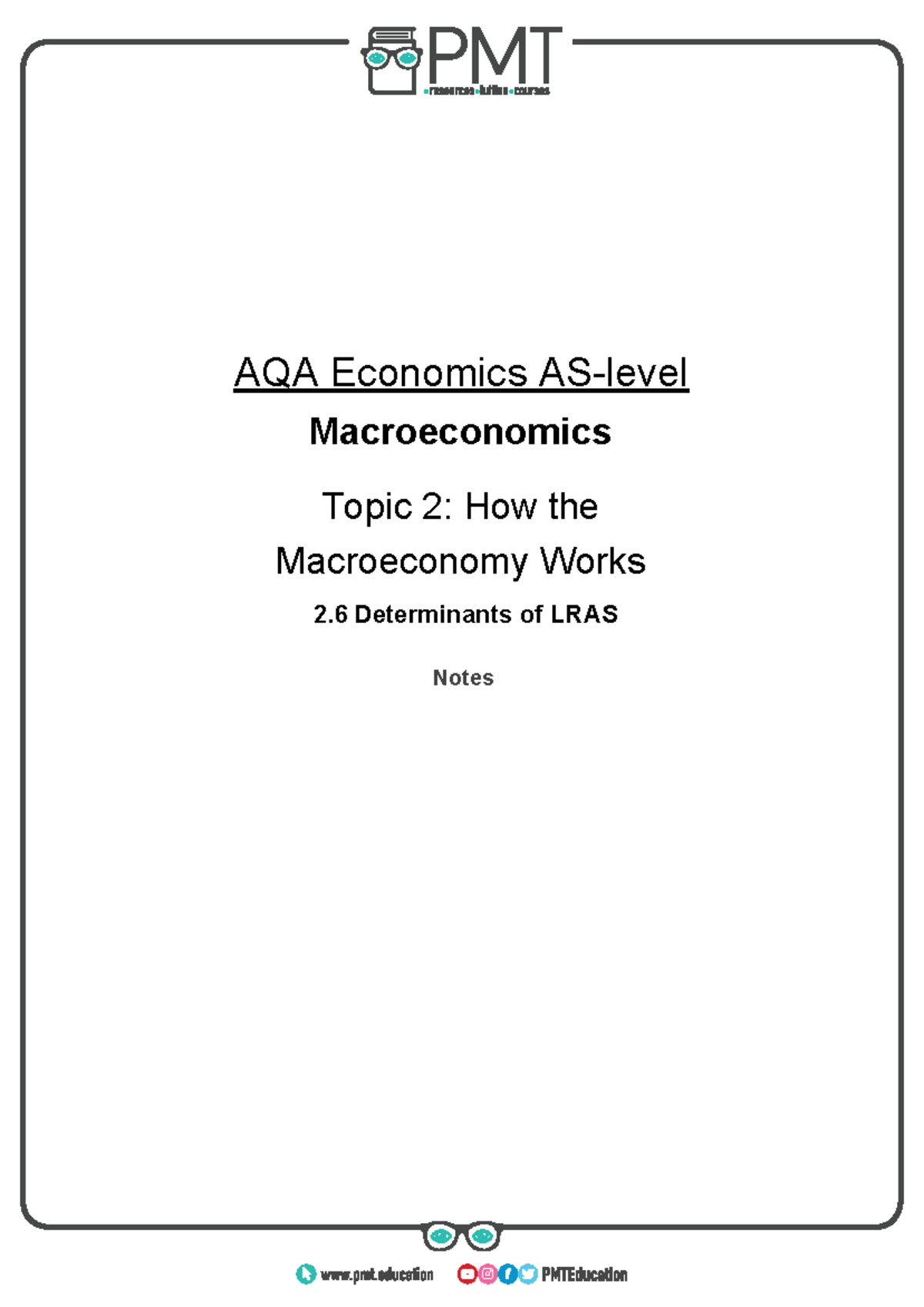 F) Determinants Of LRAS - AQA Economics AS-level Macroeconomics Topic 2 ...