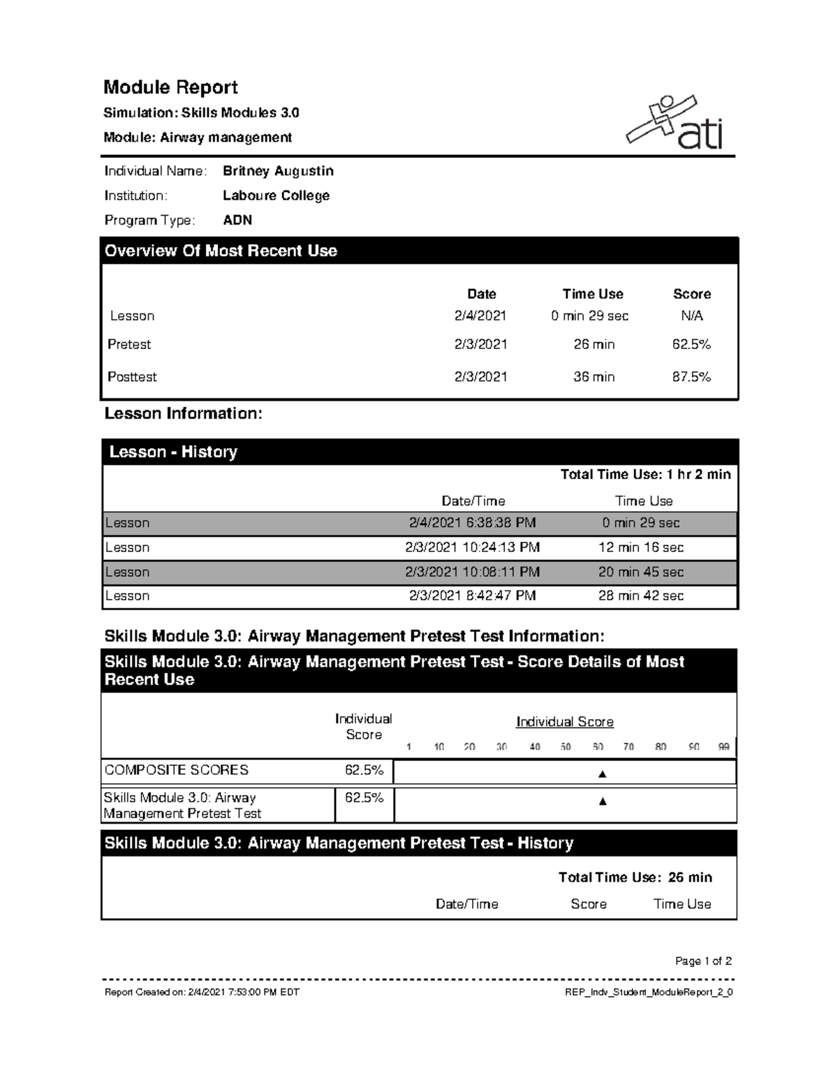 Airway management module report simulation skills modules 3 module