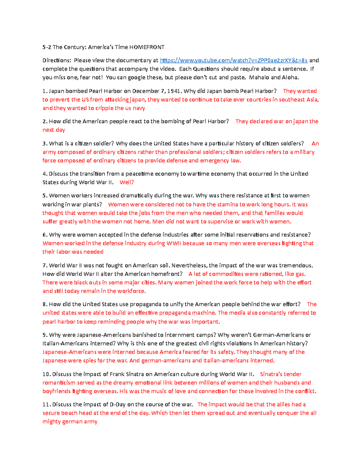 5-2 Homefront The Century - 5-2 The Century: America's Time HOMEFRONT  Directions: Please view the - Studocu