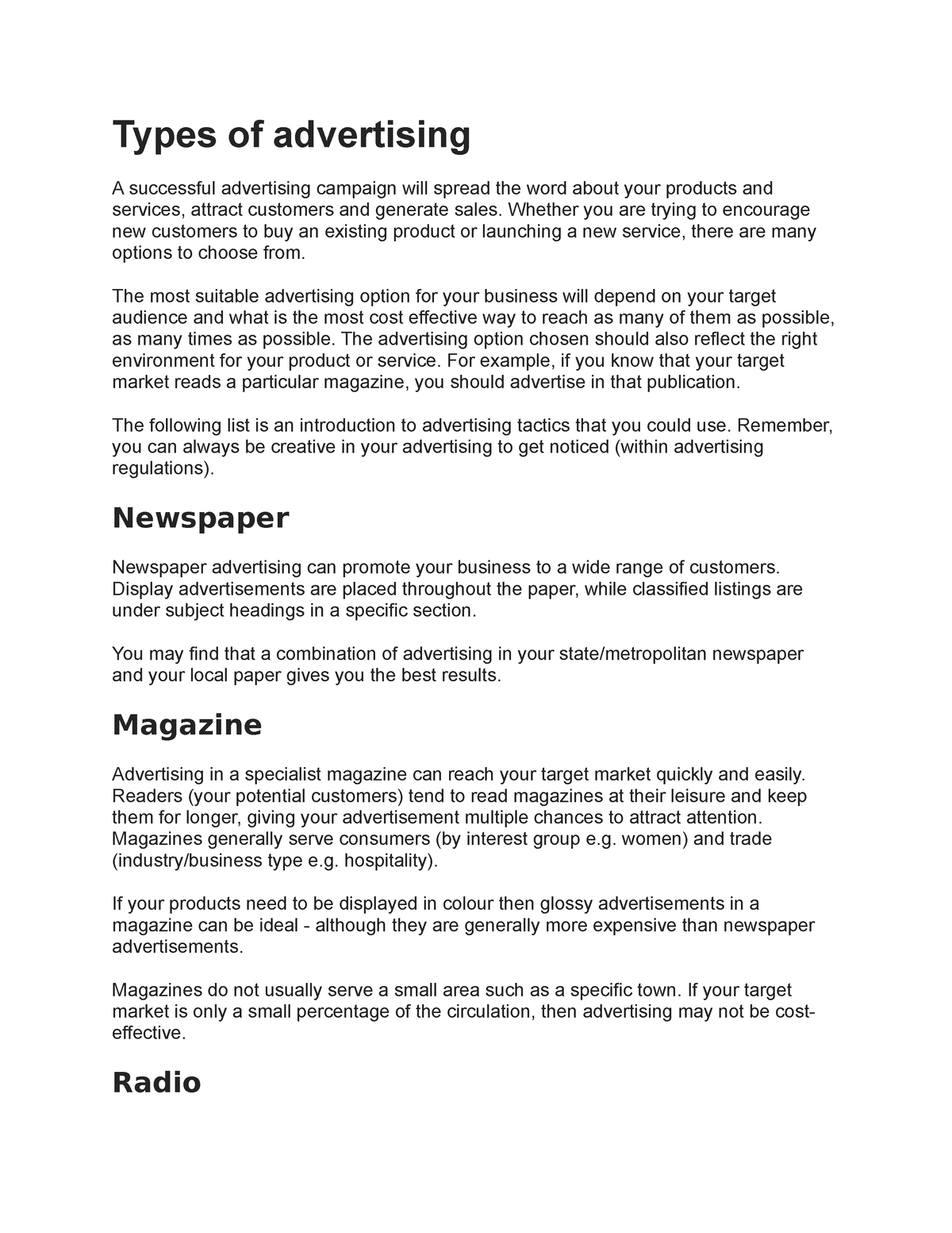 Types of advertising - Whether you are trying to encourage new ...