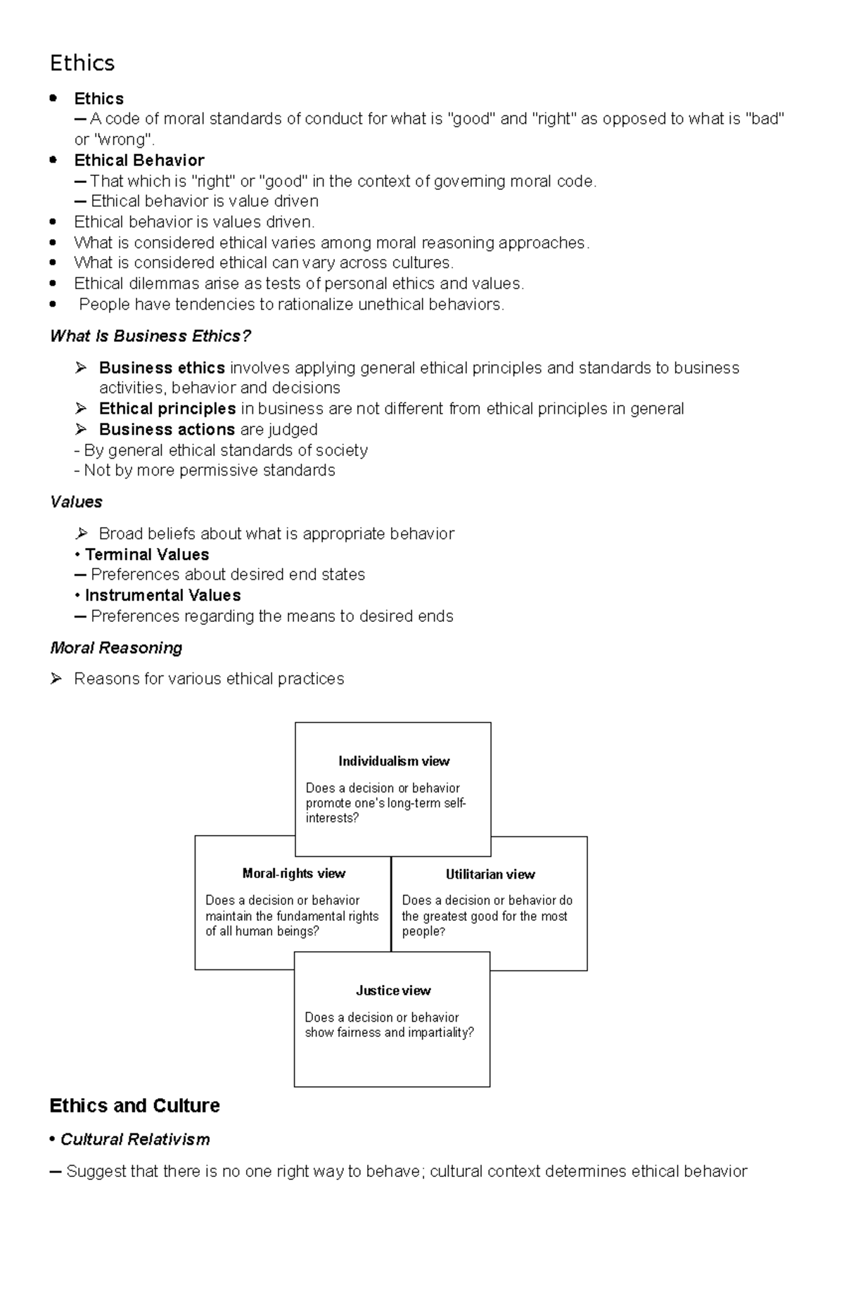 Ethics - N/a - Ethics Ethics ─ A code of moral standards of conduct for ...