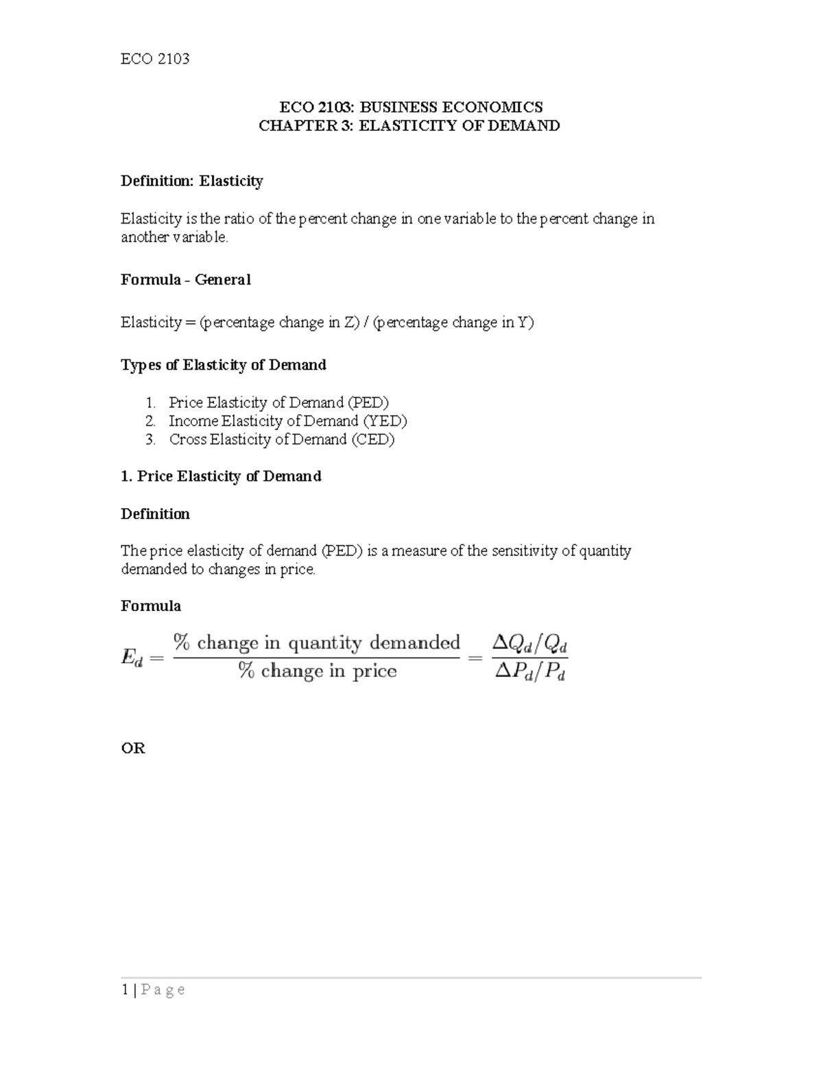 Chapter 3 Elasticity - eco - ECO 2103: BUSINESS ECONOMICS CHAPTER 3 ...