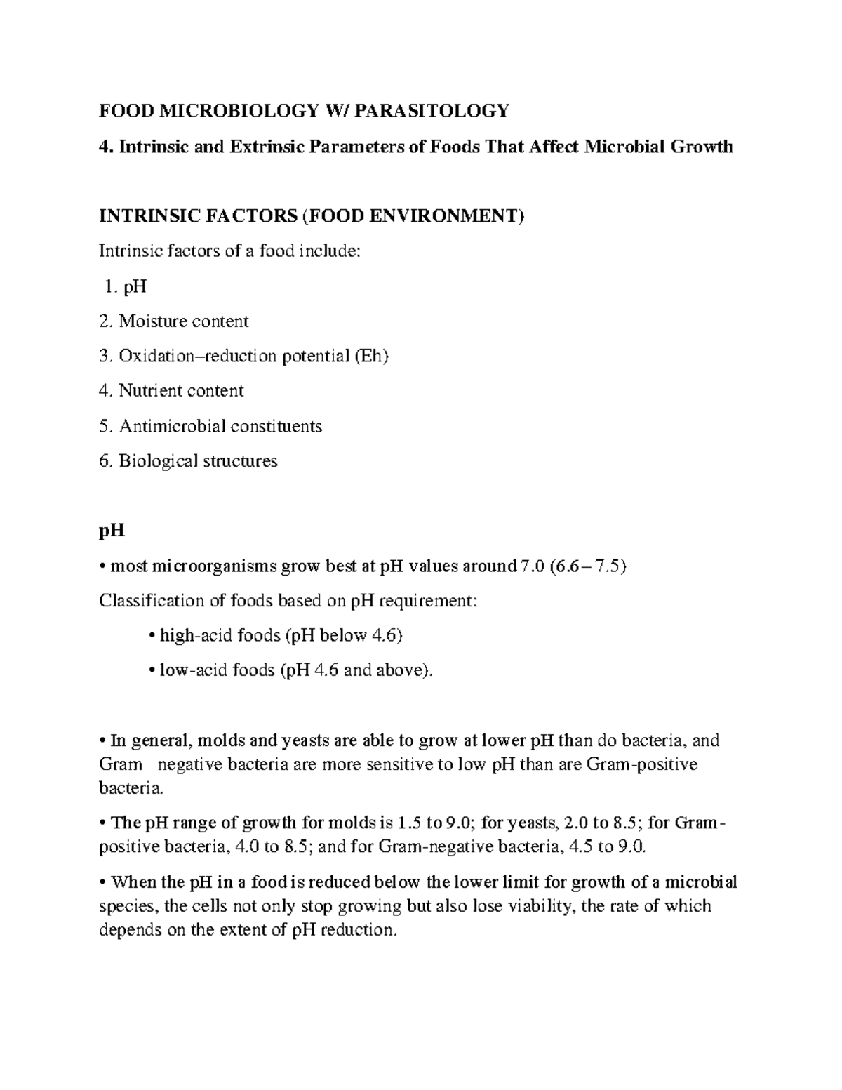 4 Intrinsic And Extrinsic Parameters Of Foods That Affect Microbial 