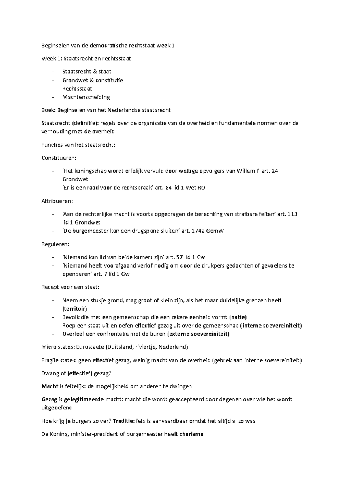 Beginselen van de democratische rechtstaat week 1 en 2 - 24 Grondwet ...