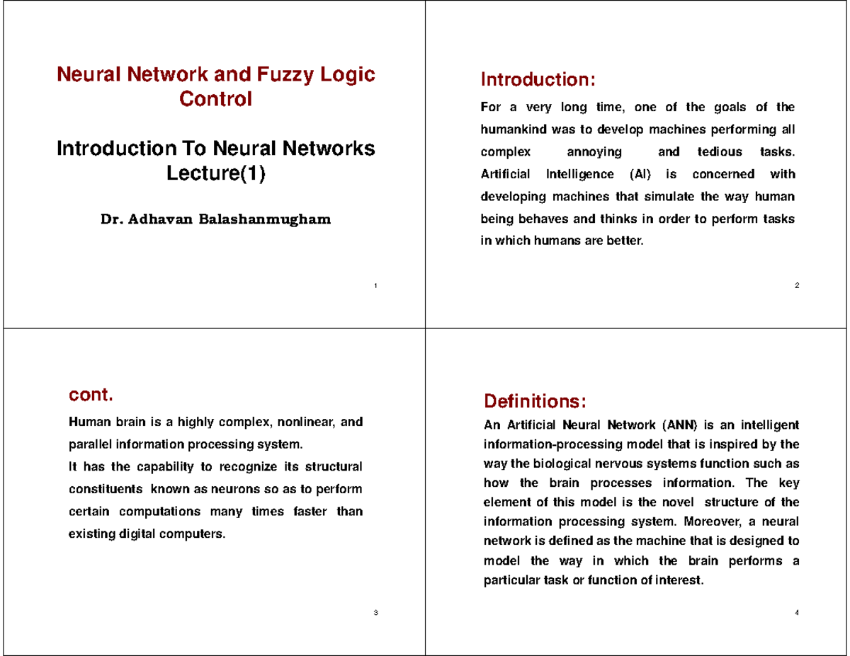 Neural Network And Fuzzy Logic Lec1-Print - 1 Neural Network And Fuzzy ...