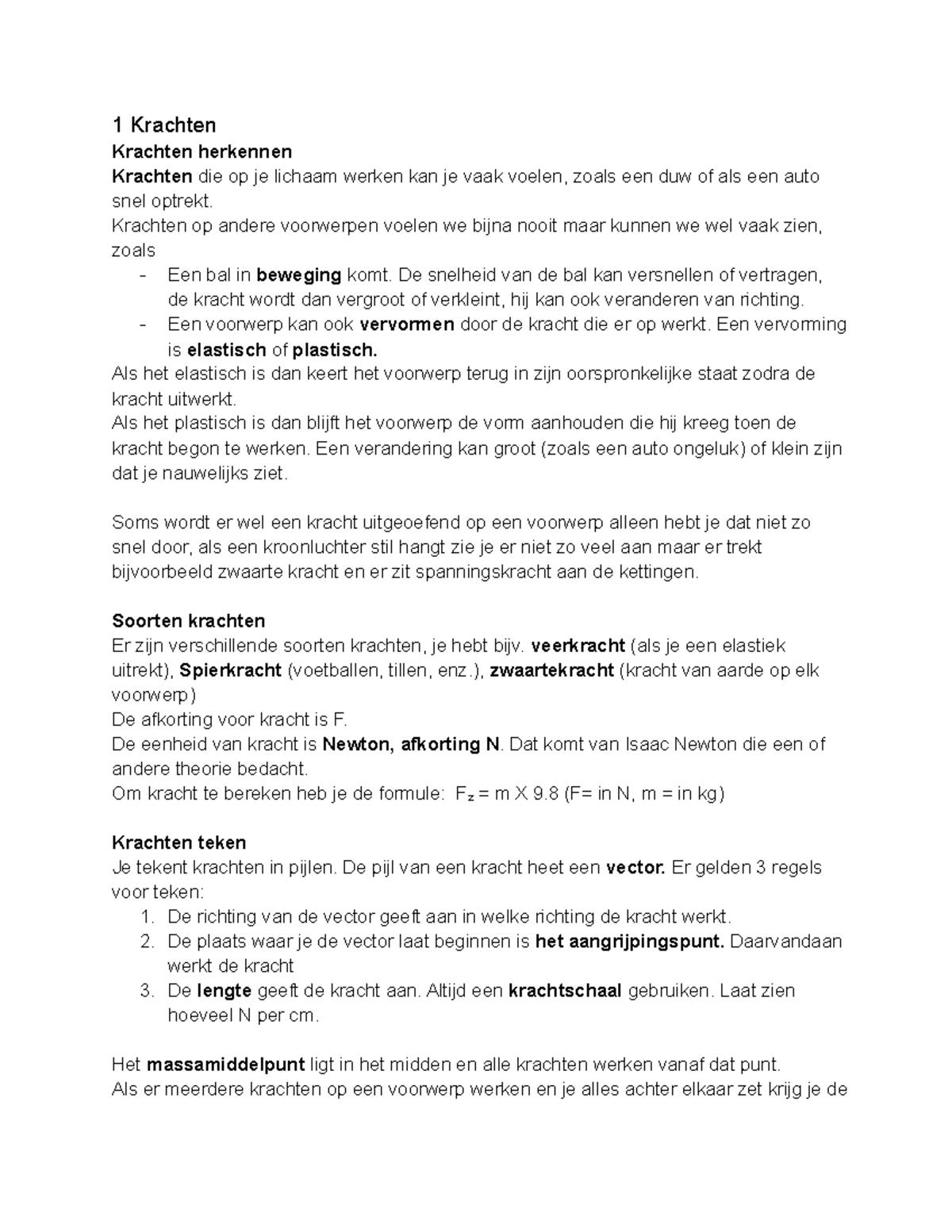 Natuurkunde Samenvatting Leerjaar 3 Hf 1 - 1 Krachten Krachten ...