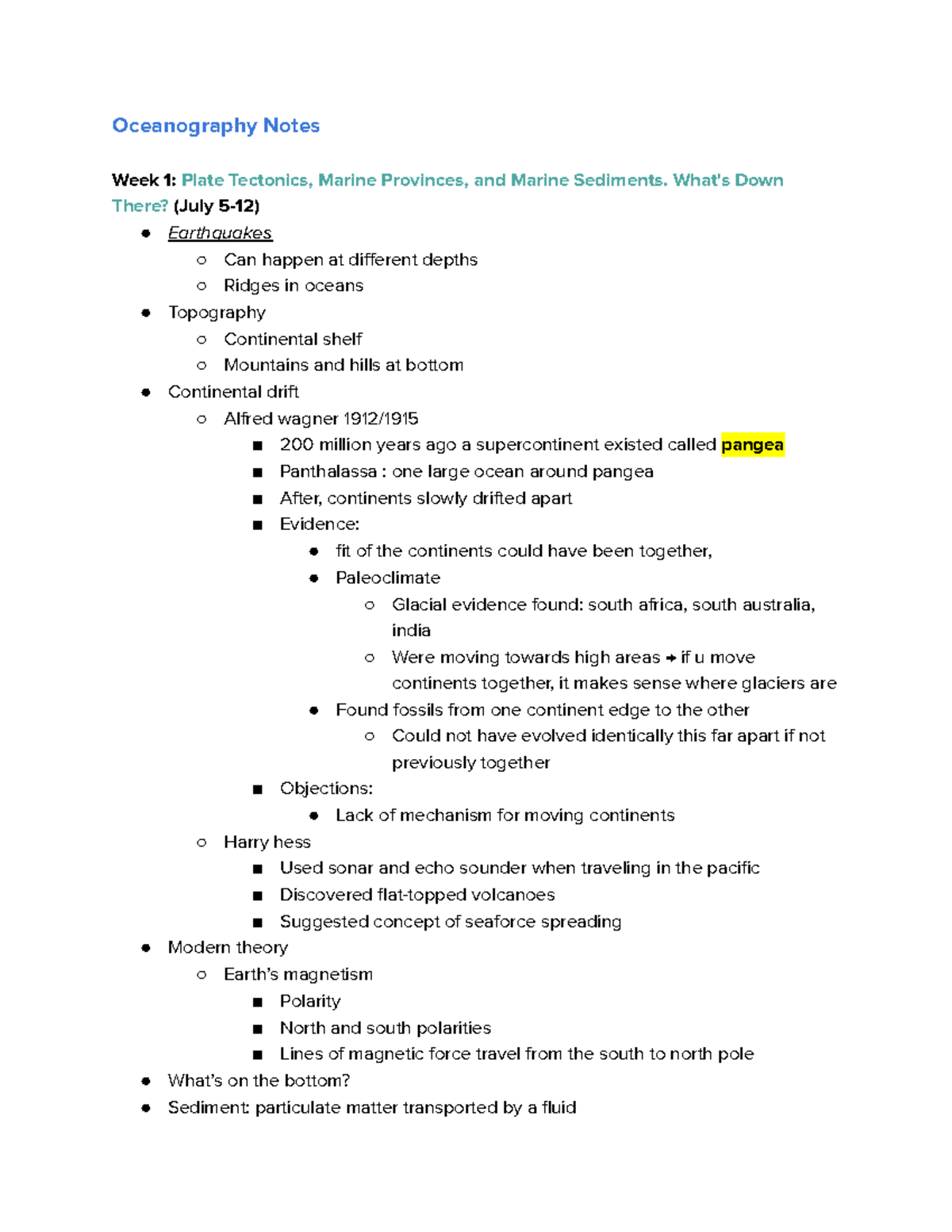 Oceanography Notes - Oceanography Notes Week 1: Plate Tectonics, Marine ...
