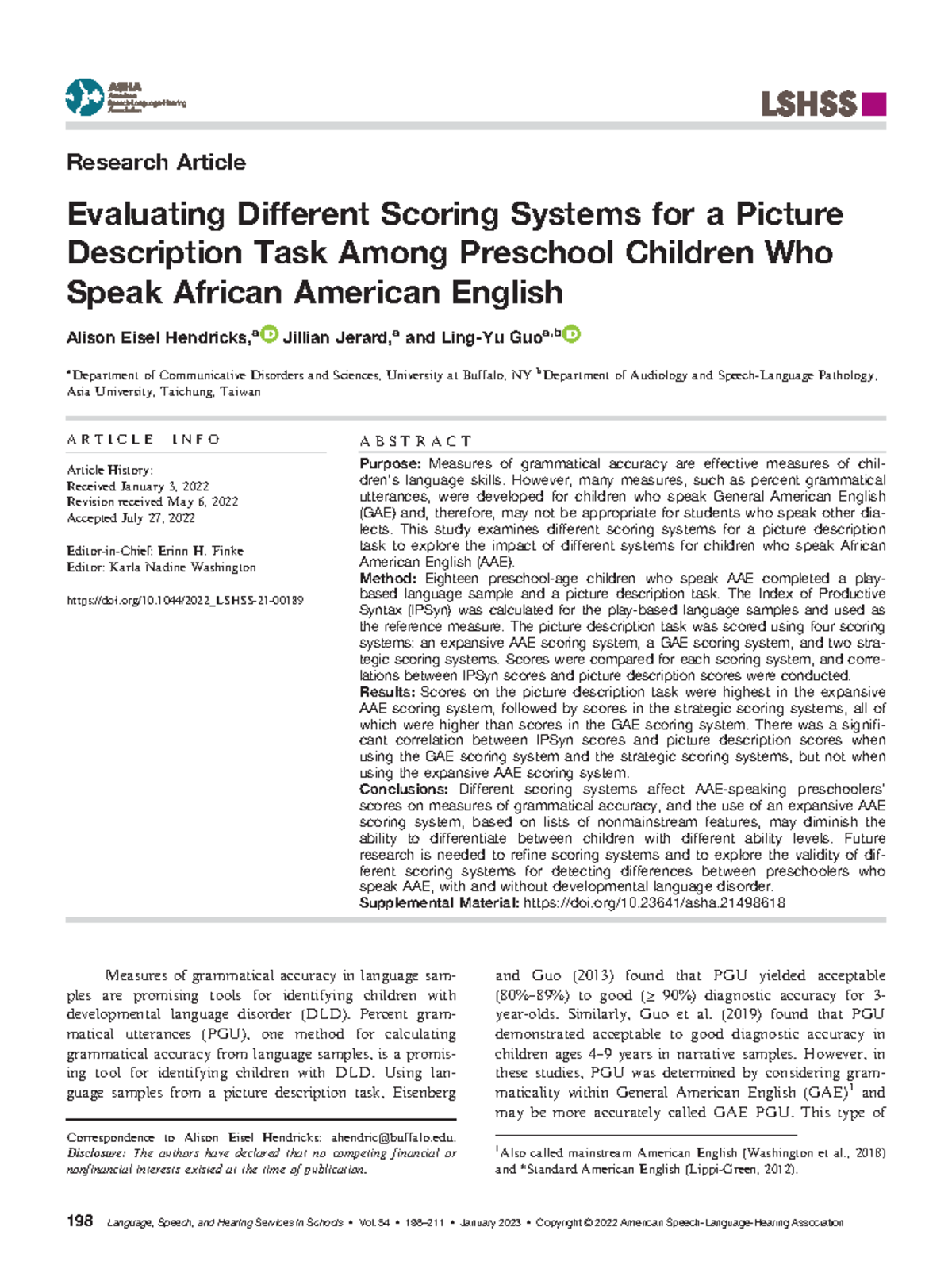 American english - Research Article Evaluating Different Scoring ...