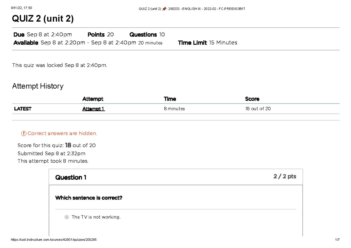 QUIZ 2 (unit 2) 📌 280233 - English III - 2022-02 - FC- Preidi 03B1T ...