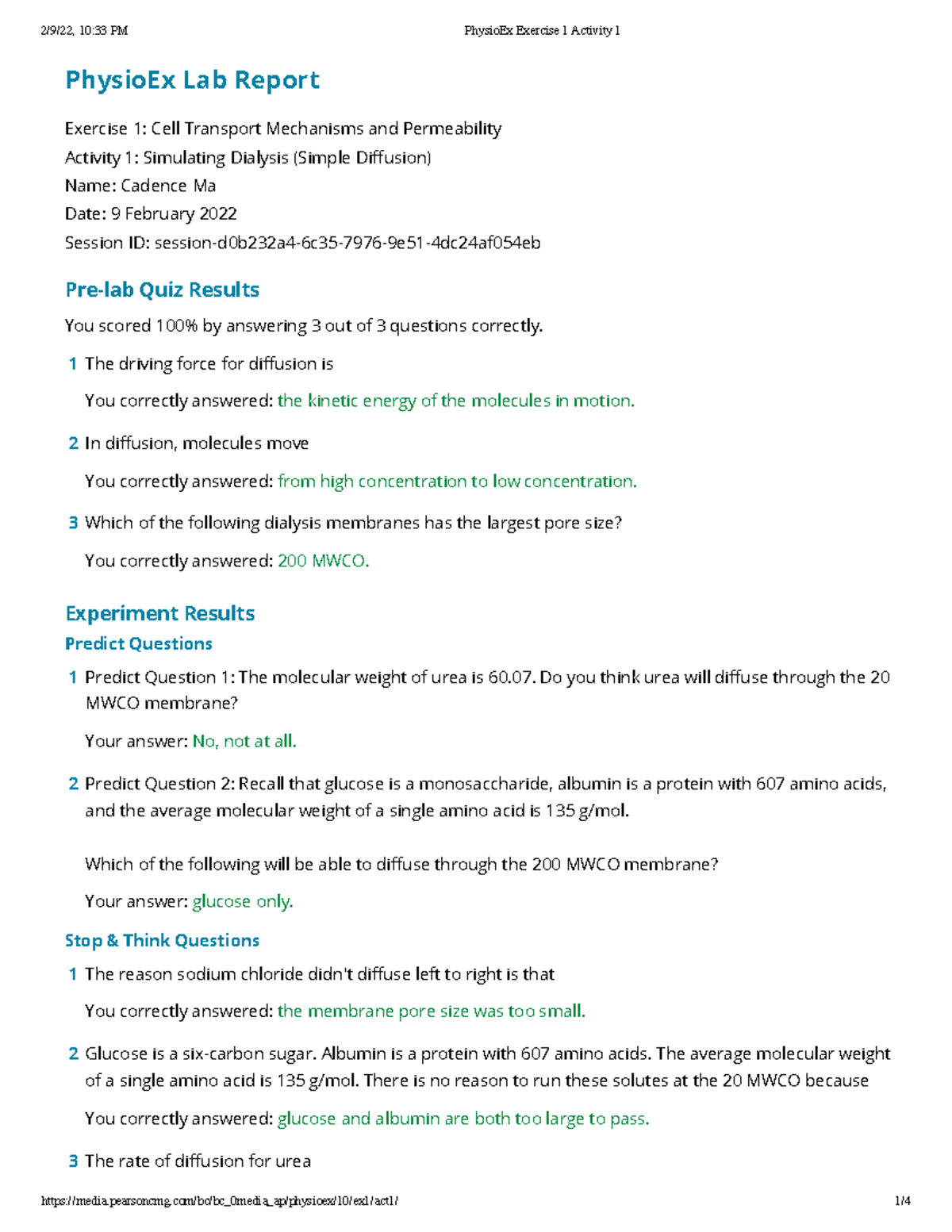 Physio Ex Exercise 1 Activity 1 - PhysioEx Lab Report Exercise 1: Cell ...
