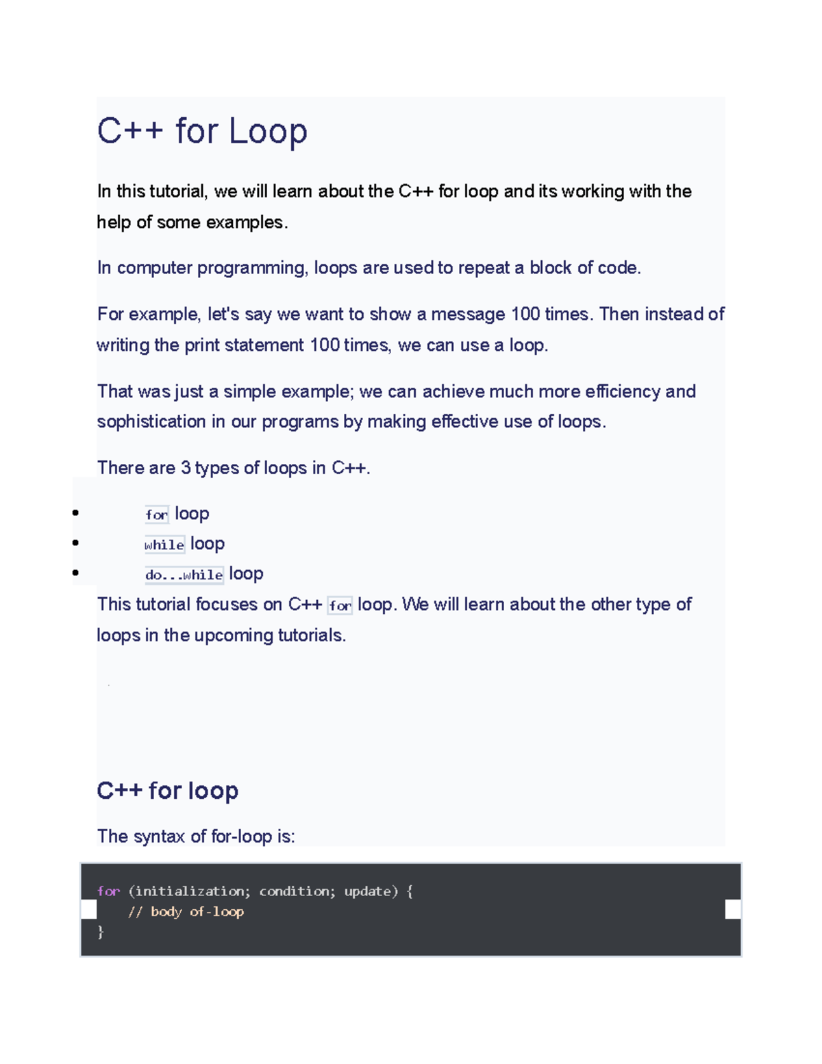 Loops - do and do-while - Summarized notes - C++ for Loop In this ...